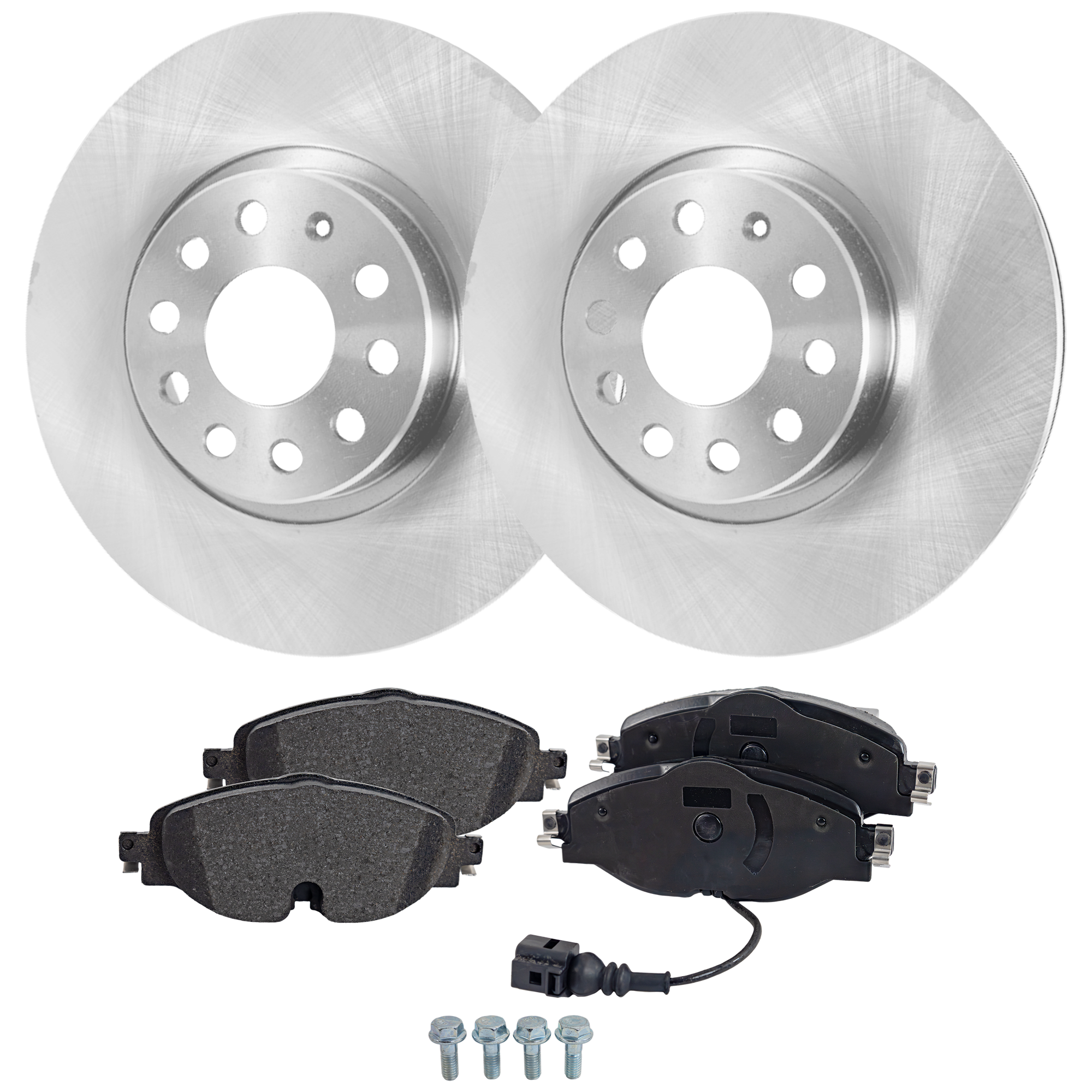 AM A3 QUATTRO 15-18 PASSAT 20-22 FRONT BRAKE DISC AND PAD KIT 4 pc Kit SKU KIT 080621-670 OEM 1K0615301AA 2K5698151A 5Q06981