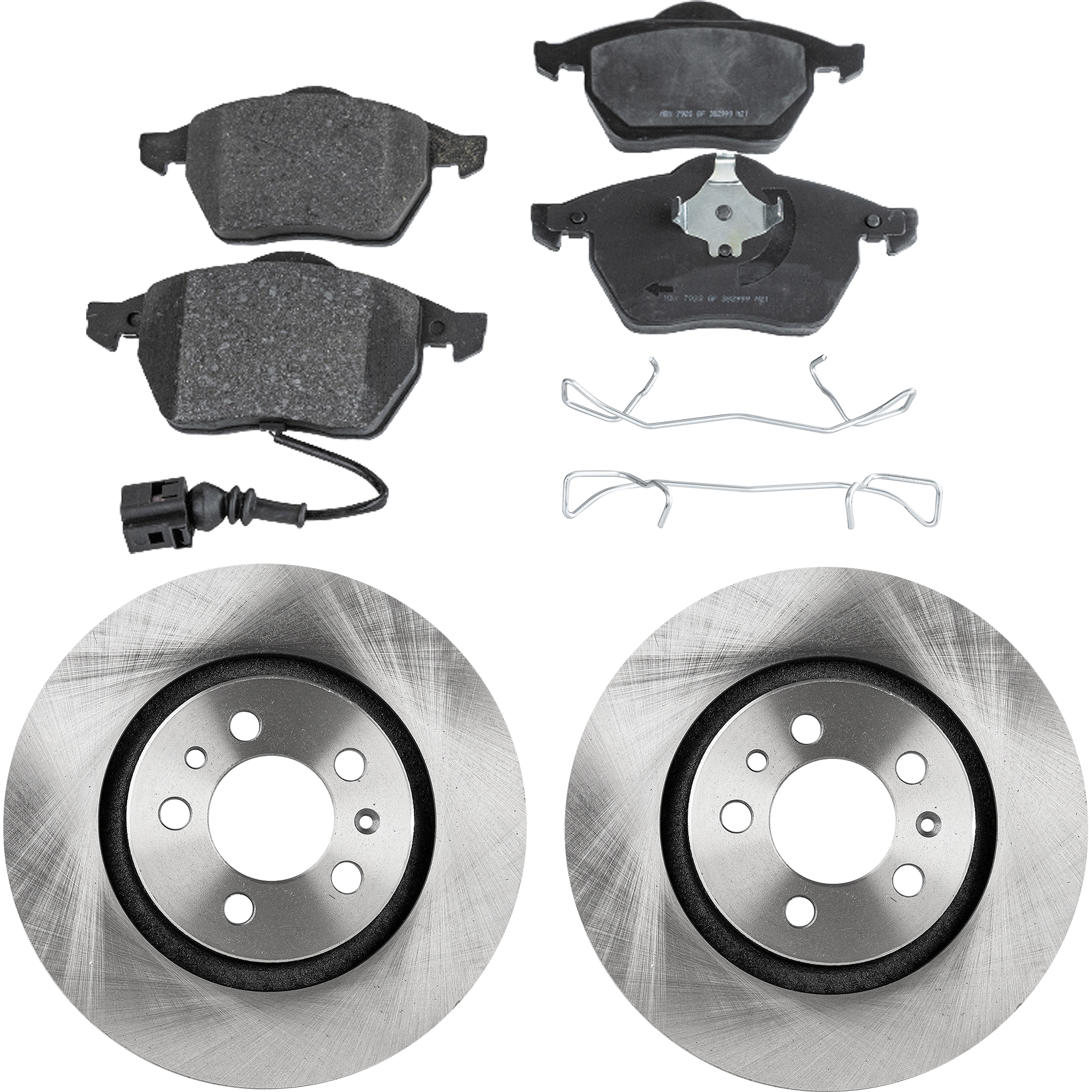 AM JETTA 02-04 FRONT BRAKE DISC AND PAD KIT 2 Wheel Set SKU KIT 080621-686 OEM 1J0615301P 1J0698151K 1J069815