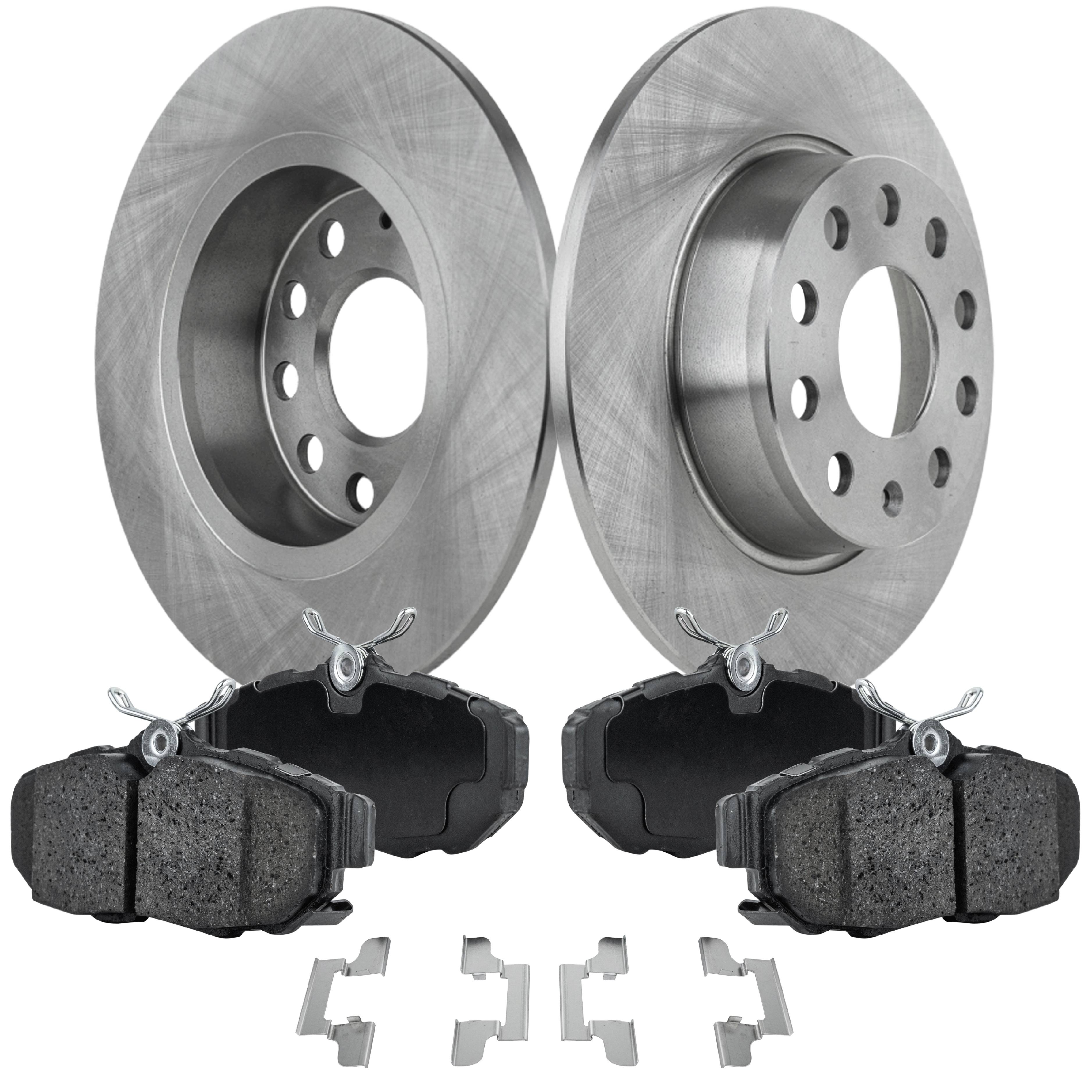 AM GOLF 10-14 EOS 11-16 REAR BRAKE DISC AND PAD KIT 2 Wheel Set SKU KIT 080621-771 OEM 1K0615601AA 2K5698451-5K069845