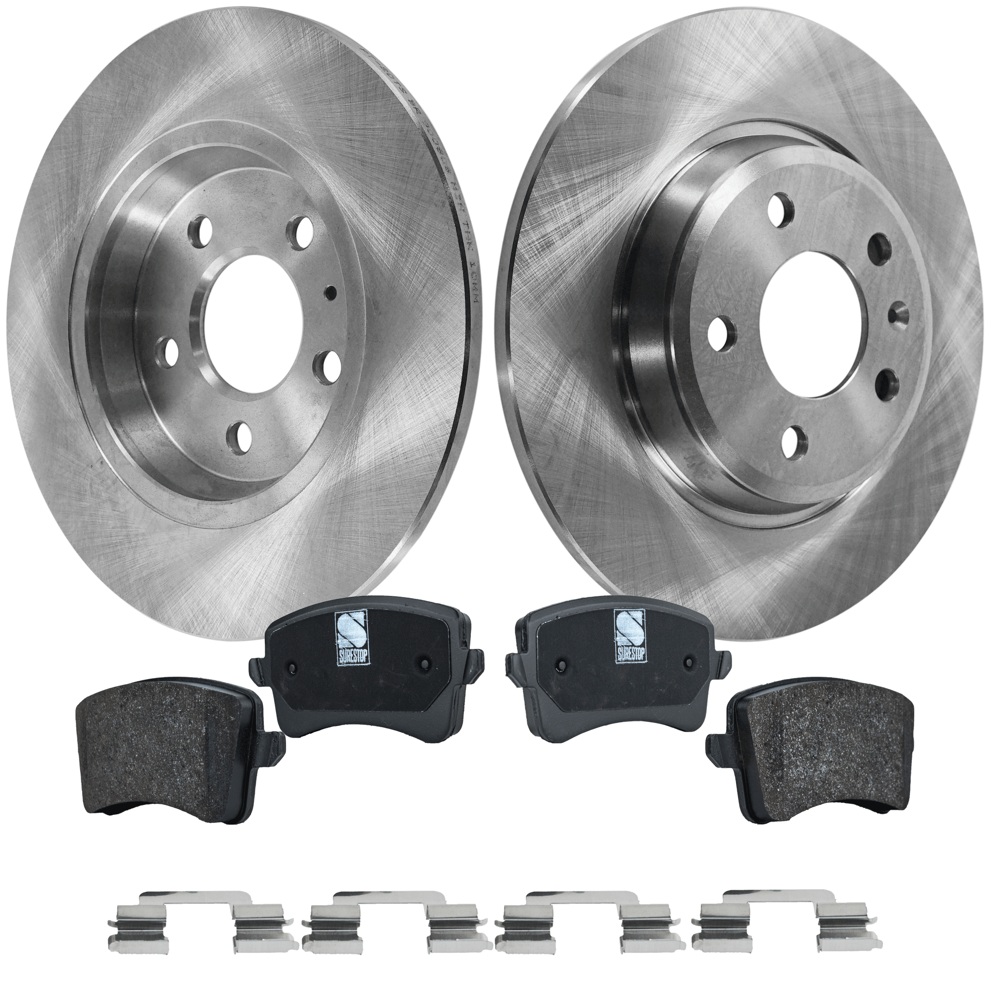 AM A4 A4 QUATTRO 09-16 Q5-09-17 REAR BRAKE DISC AND PAD KIT 4 pc kit SKU KIT 080621-777 OEM 34403-45454-850161-900808-1213