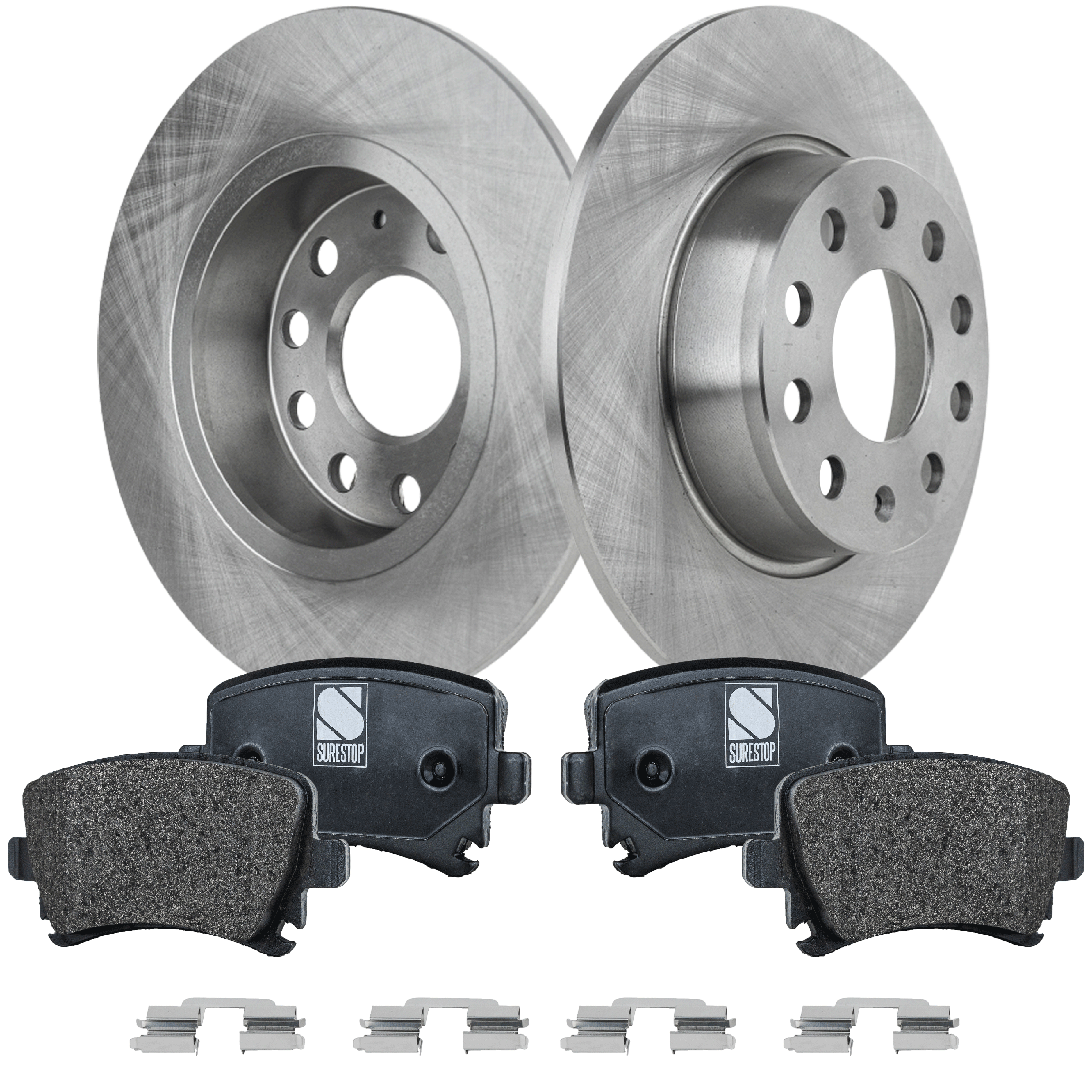 AM EOS 09-10 GTI 17-20 REAR BRAKE DISC AND PAD KIT 2 Wheel Set SKU KIT 080621-814 OEM 1K0615601AA 1K0698451B 1K06984