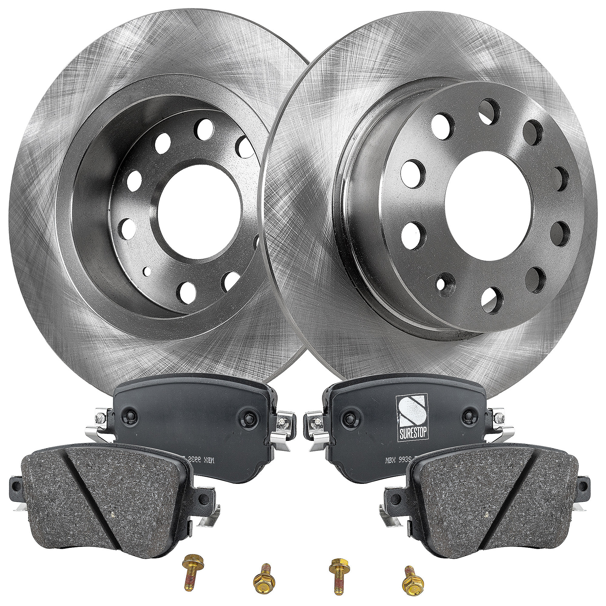 AM GOLF 15-16 GOLF SPORTWAGEN 17-18 REAR BRAKE DISC AND PAD KIT 4 pc kit SKU KIT 080621-825 OEM 1K0615601K 5Q0698451B 7N069845