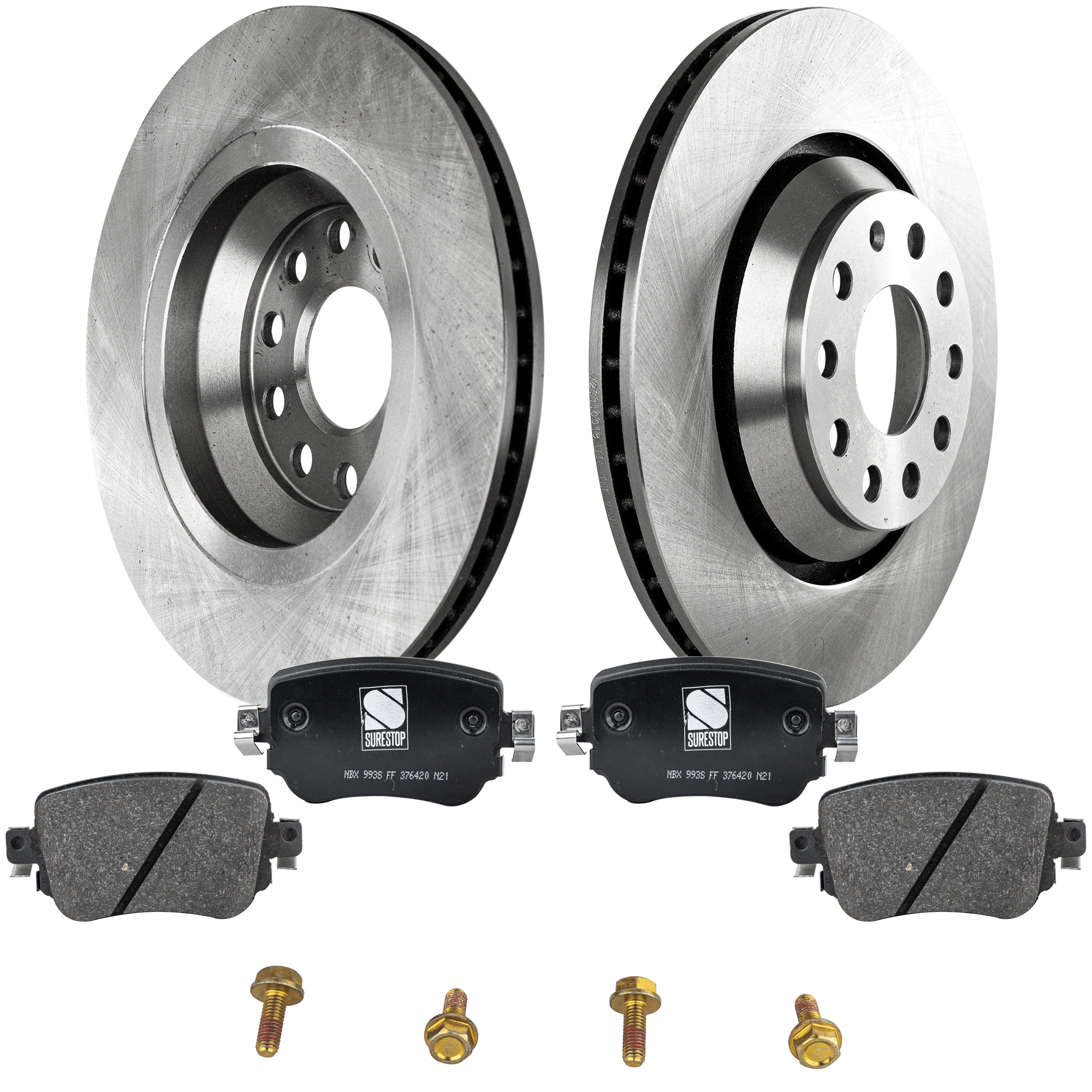 AM GTI 17-18 GOLF 16-21 REAR BRAKE DISC AND PAD KIT 4 pc kit SKU KIT 080621-826 OEM 1K0615601N 5Q0698451B 7N069845