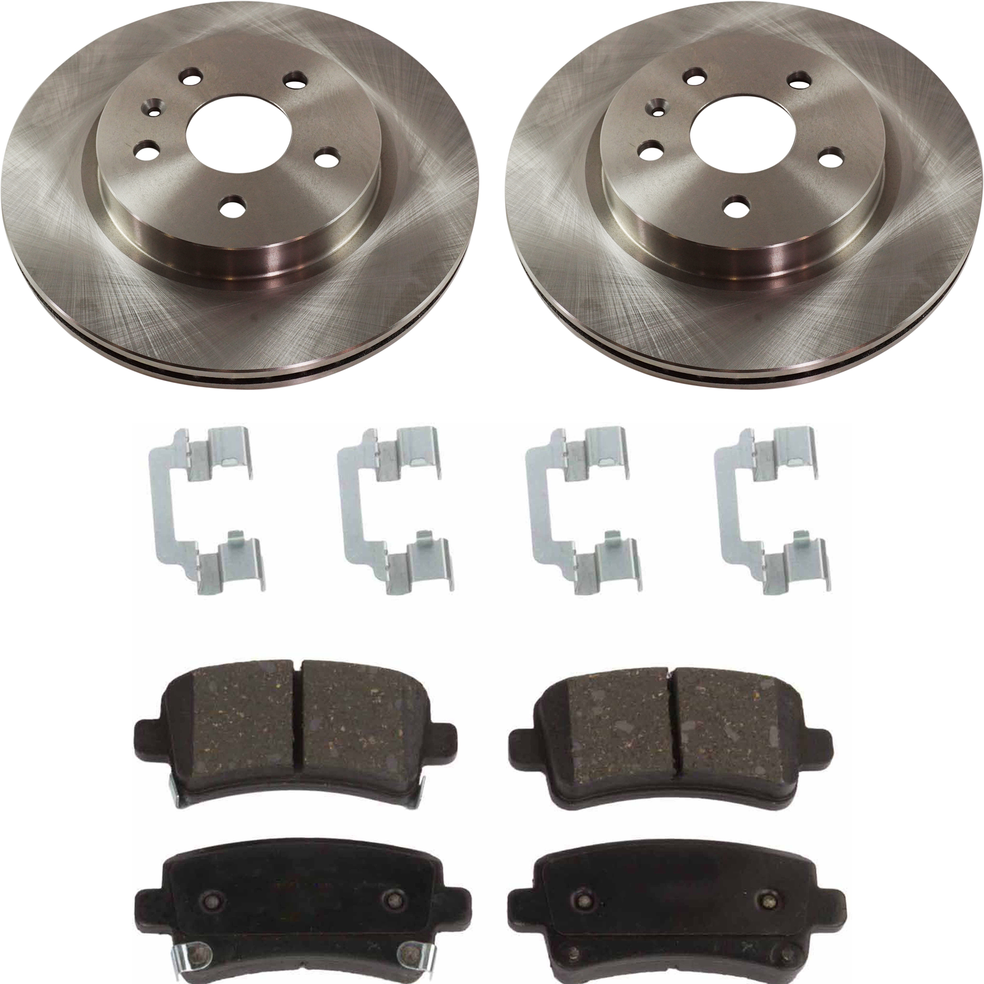 AM IMPALA 14-20 LACROSSE 10-16 REAR BRAKE DISC AND PAD KIT 4 pc kit 5 Lugs Non Asbestos Organic SKU KIT 080621-877 OEM 569062-13501303-13501290-13501