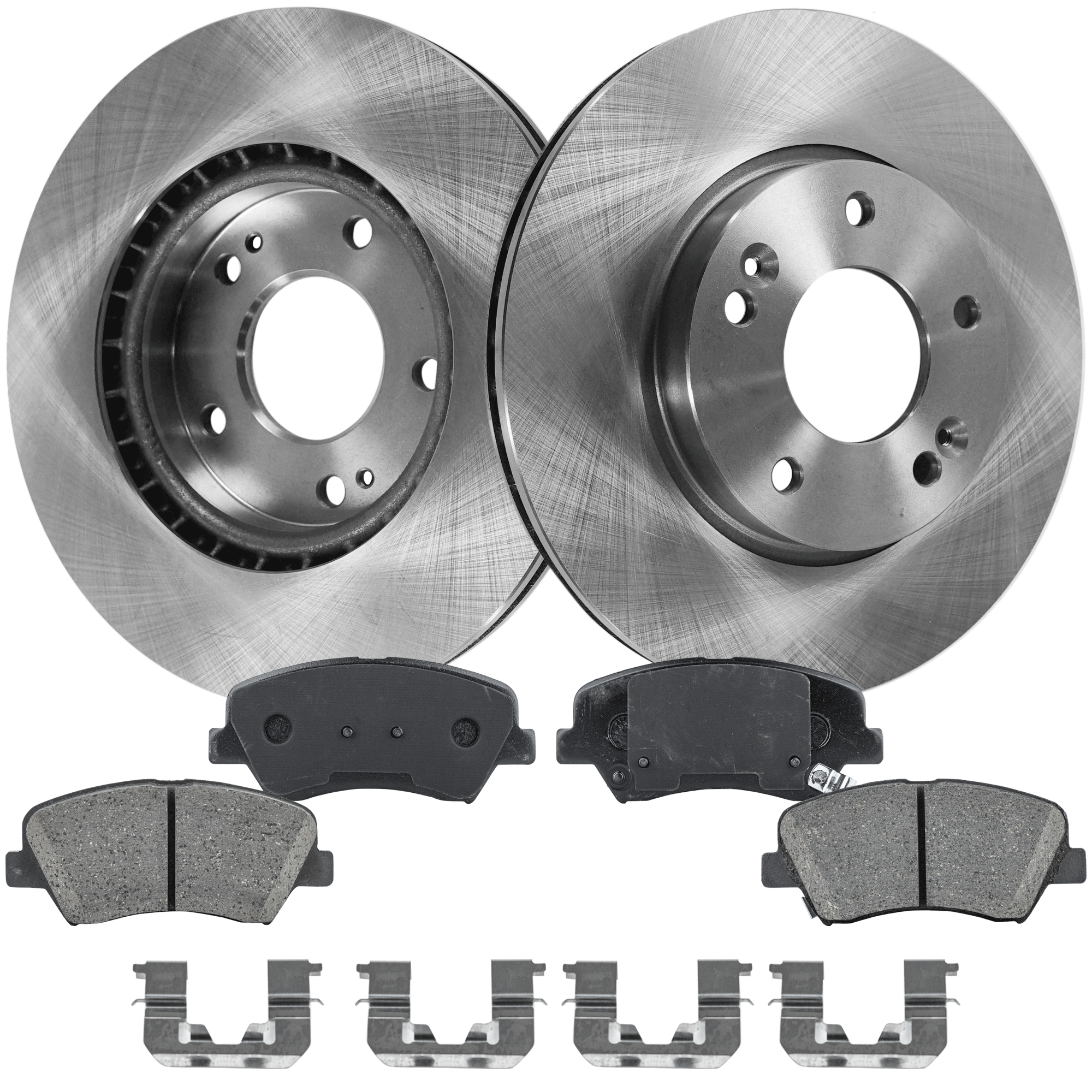 AM ELANTRA 11-12 FORTE 14-16 FRONT BRAKE DISC AND PAD KIT 4 pc kit SKU KIT 080621-976 OEM 31584-44745-0833519-0833528-85