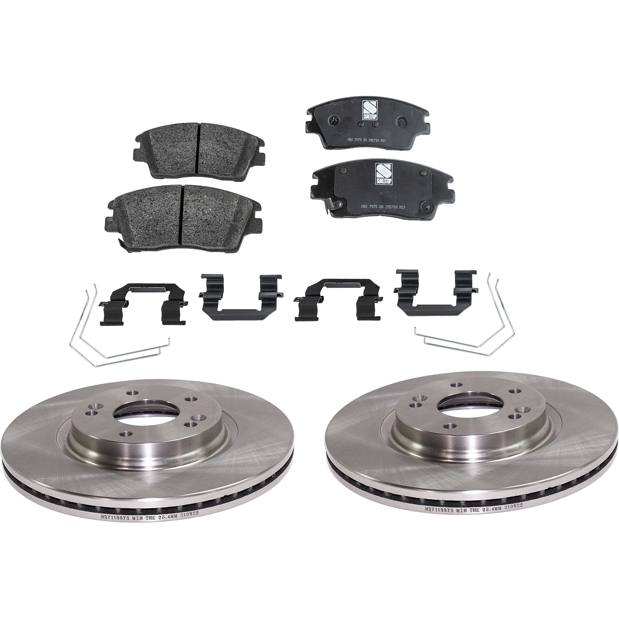 AM ELANTRA SPORTAGE 17-20 TUCSON 16-21 FRONT BRAKE DISC AND PAD KIT 4 pc Kit SKU KIT 080621-985 OEM 51712C2000-58101D3A00-58101D3A