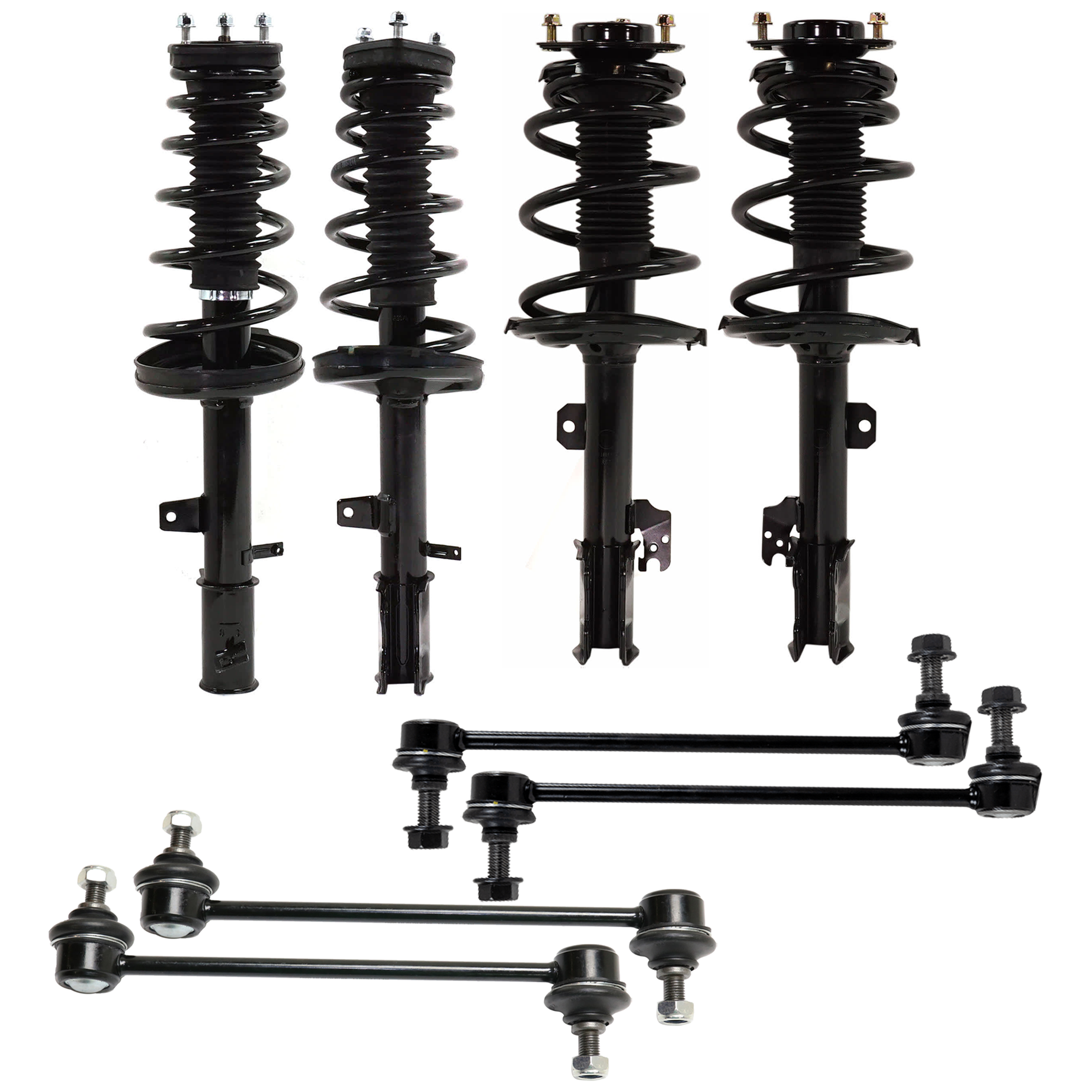 AM VENZA 09-12 FRONT AND FULLY LOADED STRUT RH AND LH 8 pc kit Gas Charged Twin tube Loaded Strut with Ball Joint FULLY LOADED STRUT Sway Bar Link and Tie Rod End SKU KIT 080624-24 OEM 1333433L LS5494012L 172965
