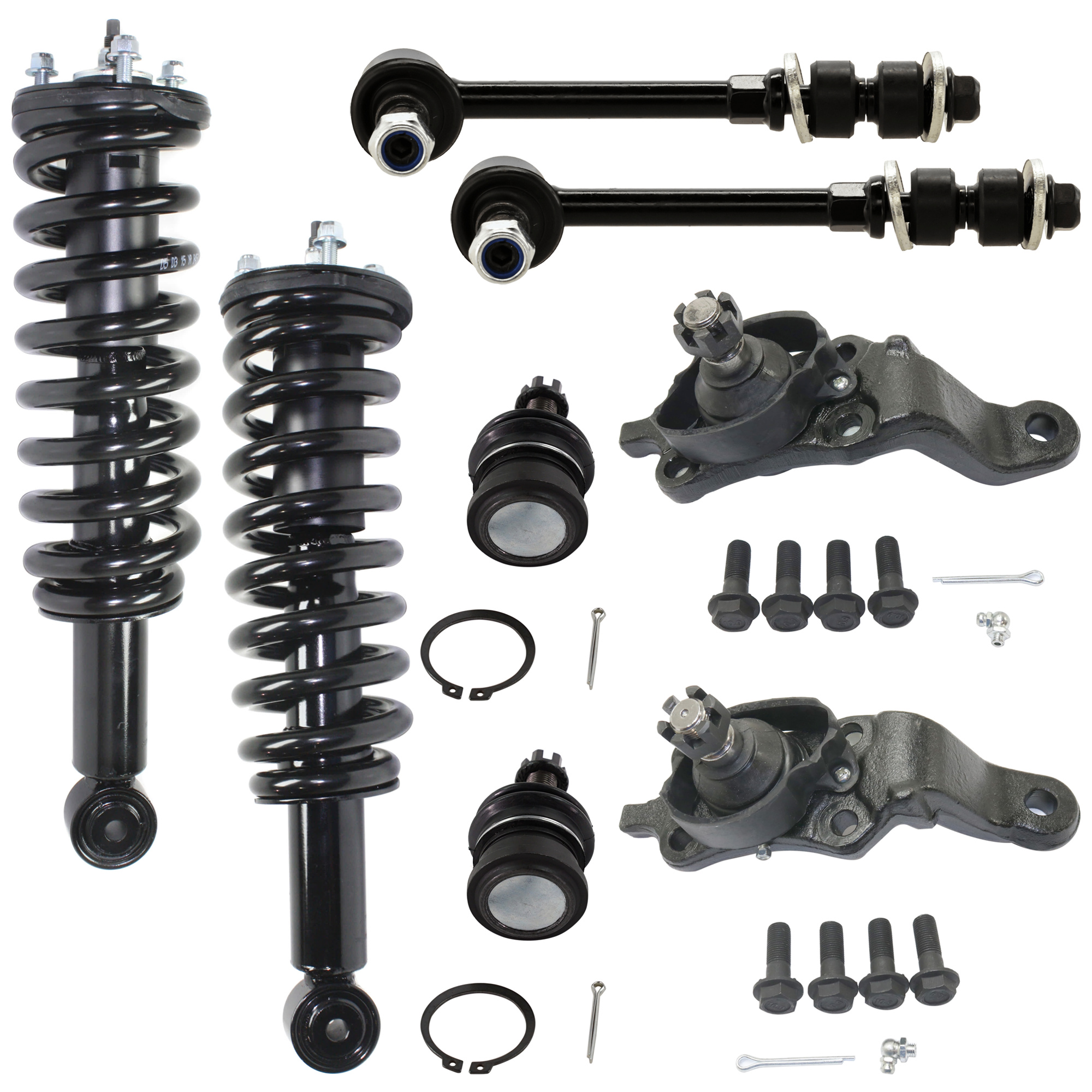 AM SEQUOIA 05-07 FRONT SUSPENSION KIT 8 pc Kit with Shock Absorber and Strut Assembly Ball Joint and Sway Bar Link SKU KIT 080624-27 OEM 1015282-2601634-5051345-104
