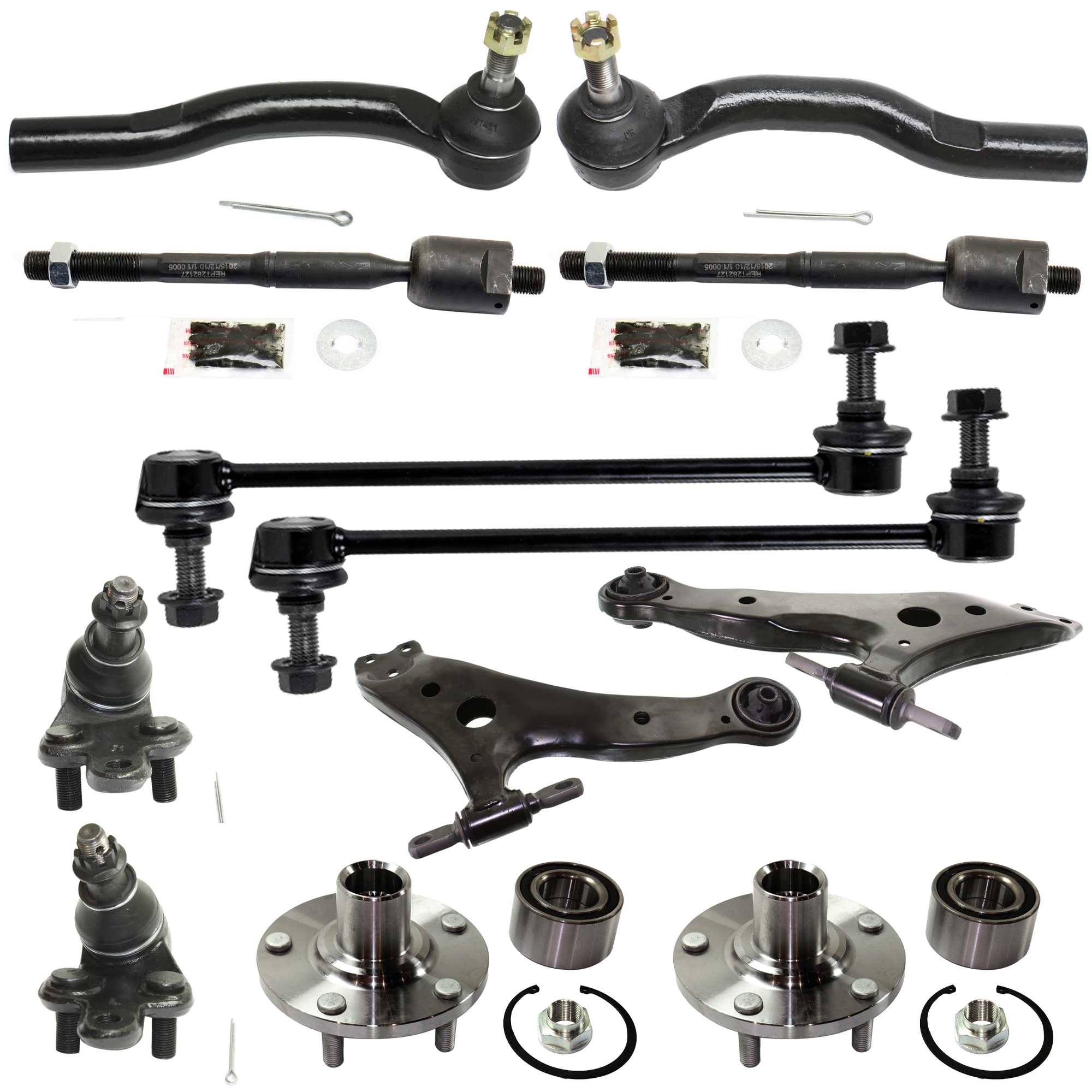 AM ES300 CAMRY 02-03 FRONT SUSPENSION KIT 12 pc Kit with Control Arm Wheel Hub Ball Joint Tie Rod End and Sway Bar Link SKU KIT 080624-29 OEM 104307-1014883-2601570-5051