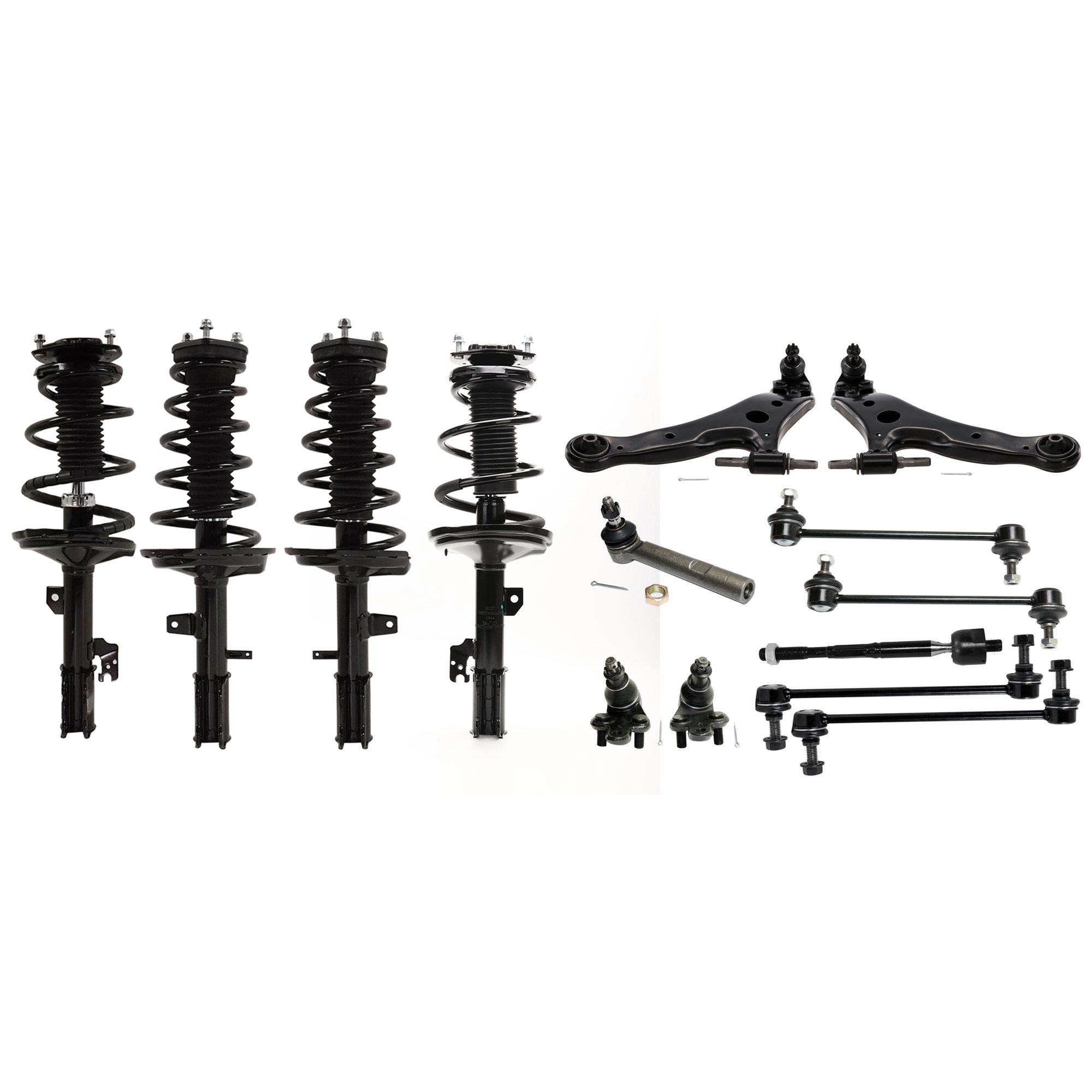 AM HIGHLANDER 04-07 FRONT AND REAR SUSPENSION KIT 14 pc Kit Base Model with Shock Absorber and Strut Assembly Control Arm Ball Joint Sway Bar Link and Tie Rod End SKU KIT 080624-31 OEM 104307-1014883-2601570-5051