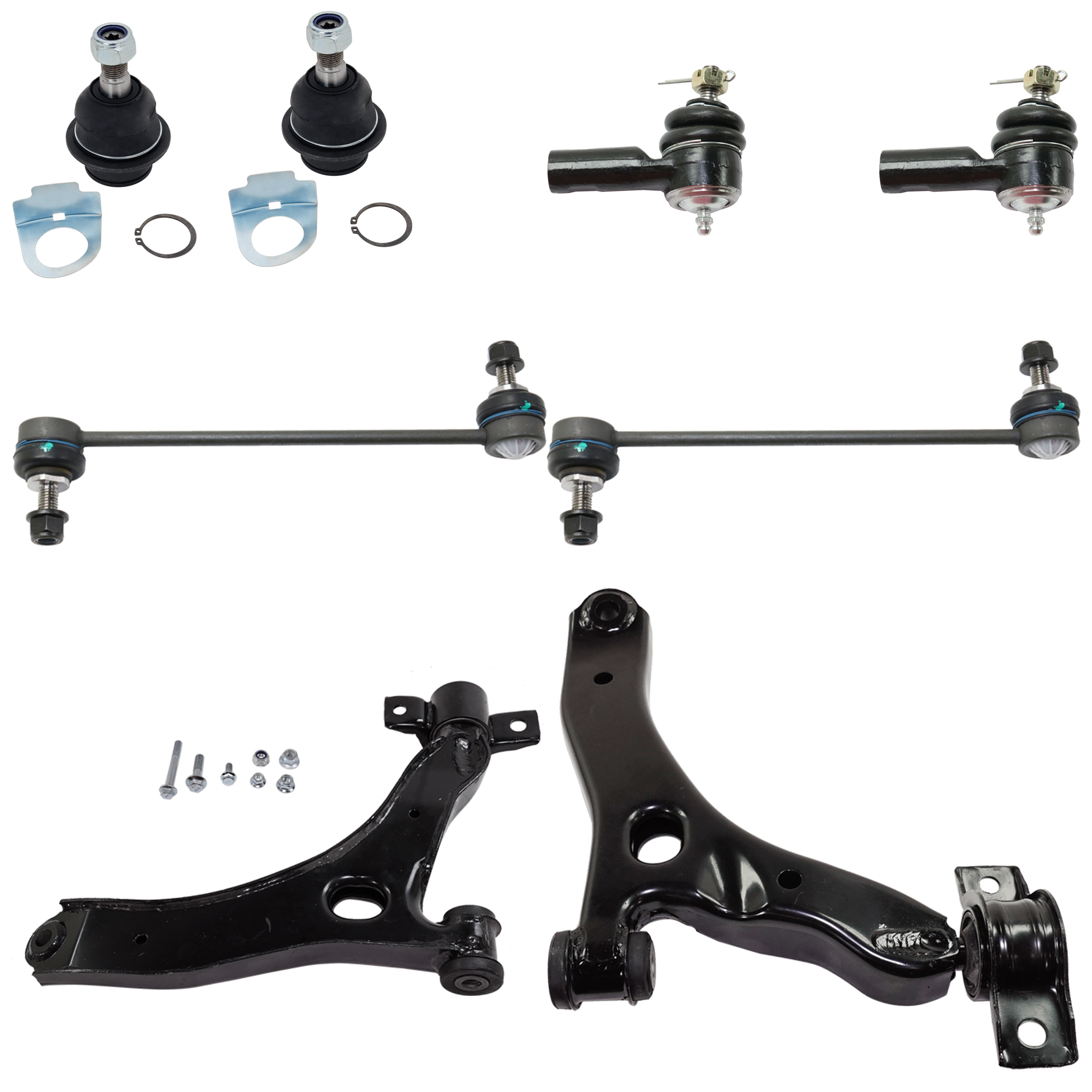 AM TRANSIT CONNECT 10-13 FRONT SUSPENSION KIT 8 pc kit with Ball Joint Control Arm Sway Bar Link and Tie Rod End SKU KIT 080724-14 OEM 2T1Z3468A 1355050-4T1Z3079A 13