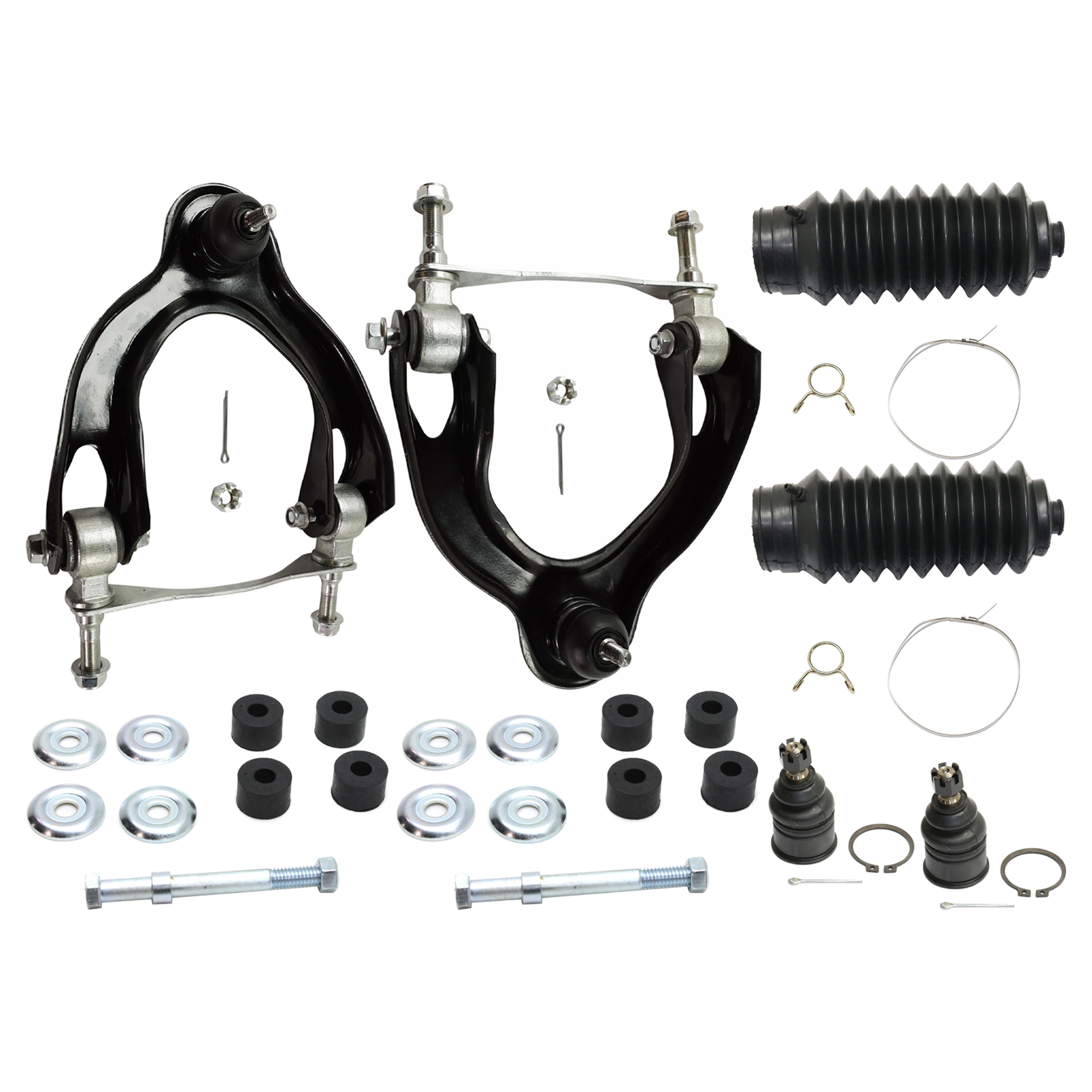 AM INTEGRA 94-01 CIVIC DEL SOL 93-97 FRONT SUSPENSION KIT 8 pc Kit with Control Arm Steering Rack Boot Ball Joint and Sway Bar Link SKU KIT 080724-19 OEM 104216-254007-1014786-2601427