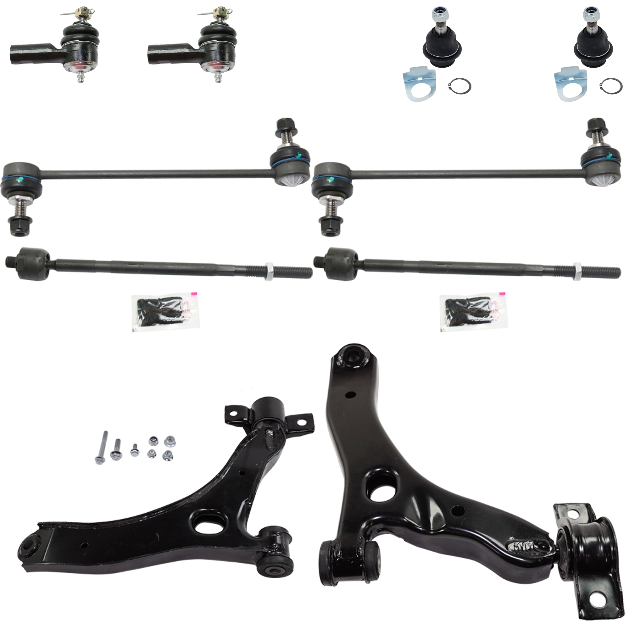 AM TRANSIT CONNECT 10-13 FRONT SUSPENSION KIT 10 pc kit with Ball Joint Control Arm Sway Bar Link and Tie Rod End SKU KIT 080724-20 OEM 2T1Z3468A 1355050-4T1Z3079A 13