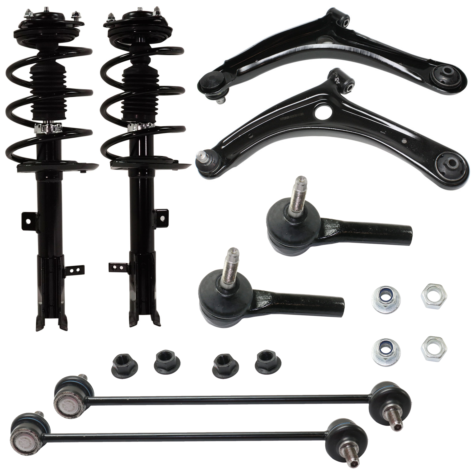 AM CALIBER 07-12 JOURNEY 09-20 FRONT SUSPENSION KIT 8 pc kit w Control Arm Sway Bar Link and Tie Rod End SKU KIT 080724-55 Partslink CH4511100 CH4510100 OEM 5105040AI 5105041AI 5174185AC