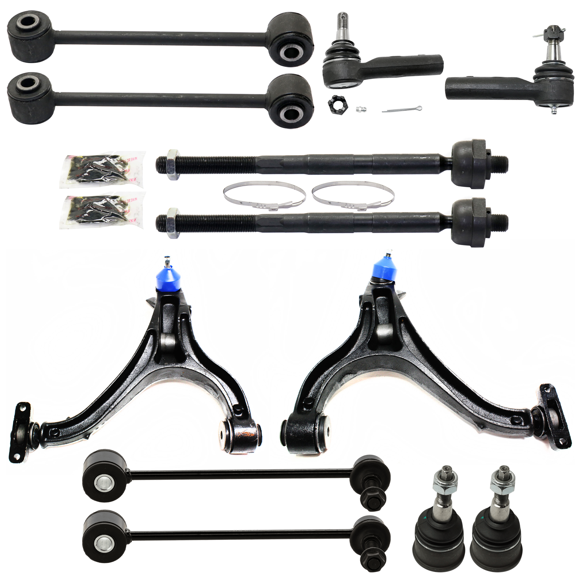 AM GRAND CHEROKEE 05-10 COMMANDER 06-10 FRONT AND REAR SUSPENSION KIT 12 pc Kit with Ball Joint Control Arm Sway Bar Link and Tie Rod End SKU KIT 080724-64 OEM 2601692-5001138-10480604-45D01