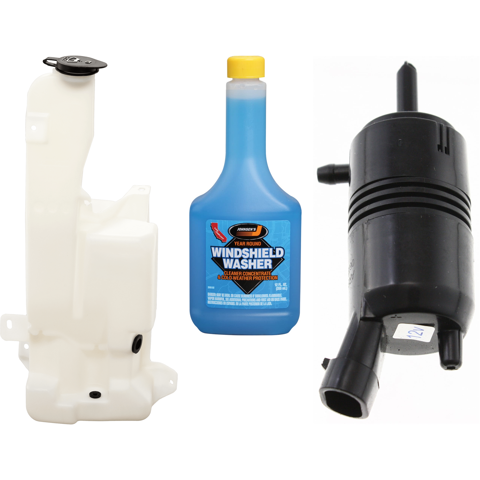 AM TAHOE YUKON 00-06 WASHER PUMP AND FLUID KIT 3 pc kit includes Washer Reservoir and Washer Fluid Concentrate SKU KIT 080725-16 Partslink GM1288106 OEM 12487670