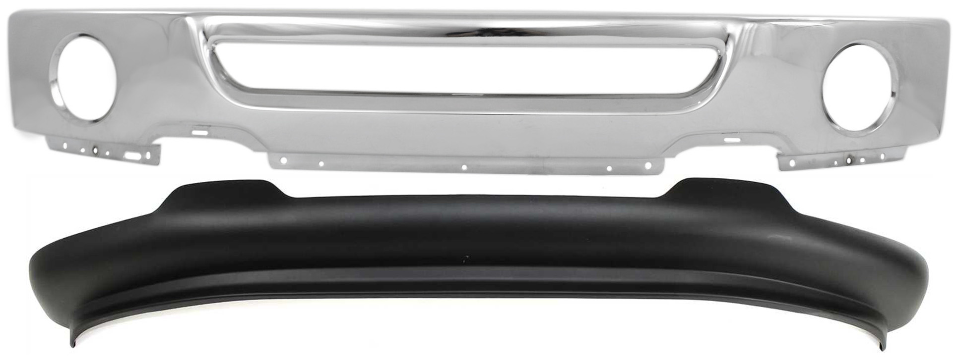 AM F 150-06-08 FRONT BUMPER Chrome 2 pc Kit with Valance SKU KIT 080817-110 Partslink FO1002399 FO1093107 OEM 6L3Z17757BA 6L3Z17626AAA