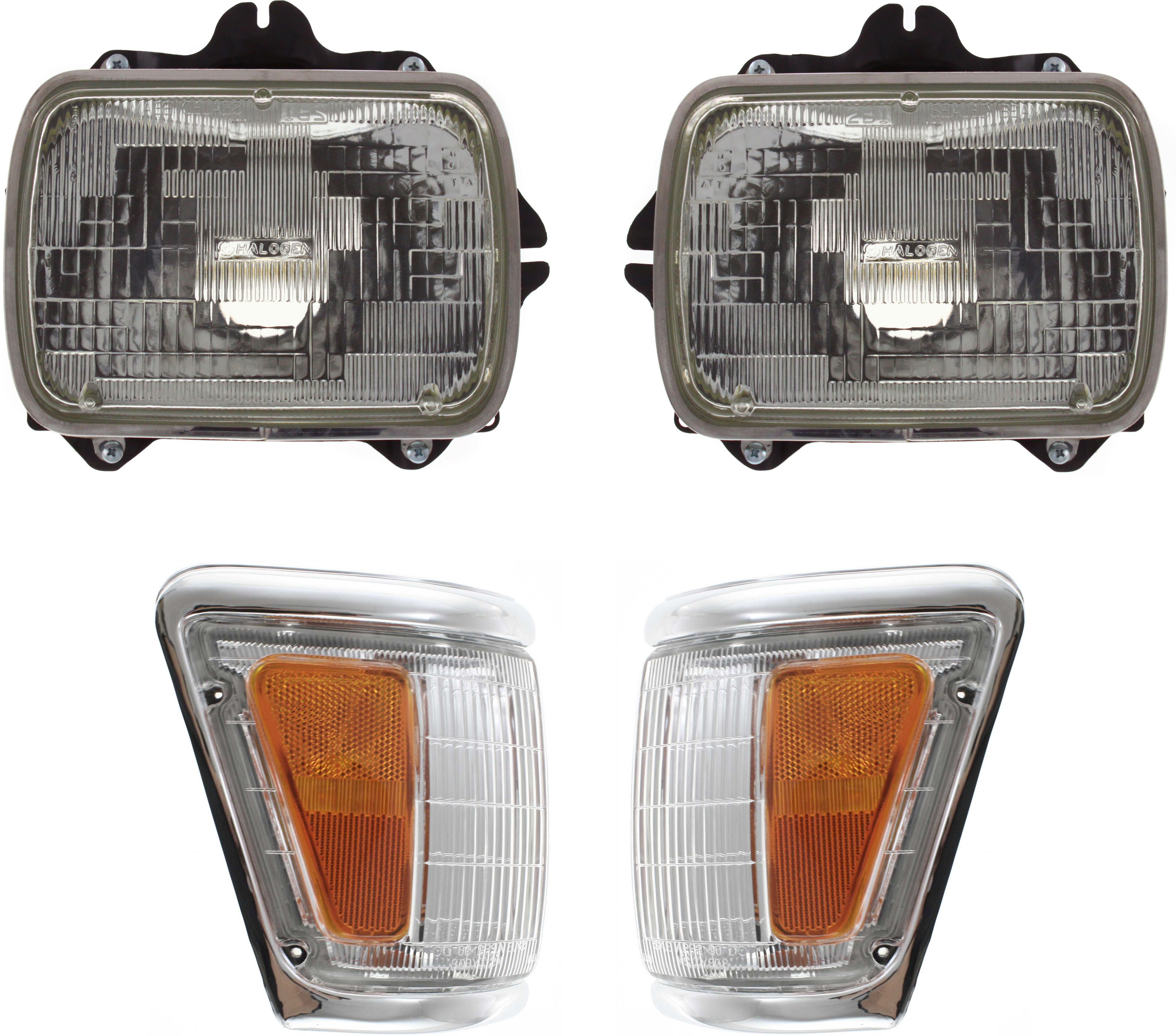 AM TOYOTA PICKUP 92-95 HEAD LAMP RH AND LH Assembly Halogen 4 pc Kit with Corner Lights SKU KIT 080817-113 Partslink TO2501117 TO2500113 TO2520129 TO2521131 OEM 8111089155-8111080367-81150891