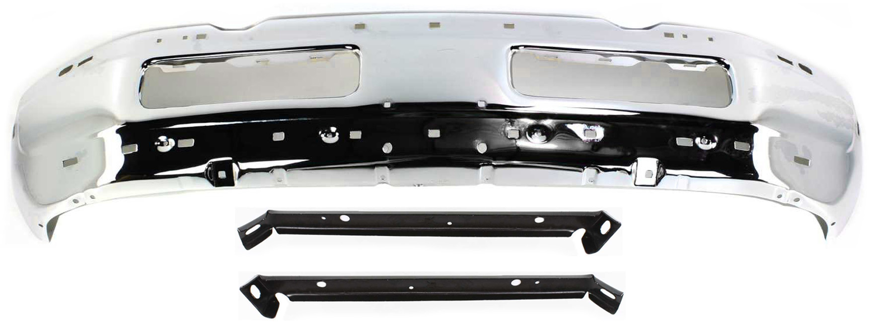 AM RAM 1500-94-01 RAM 2500-3500-94-02 FRONT BUMPER Chrome 3 pc kit with Bumper Bracket 99-02 w o Sport Package Old Body Style SKU KIT 080817-126 Partslink CH1002256 CH1002172 CH1066108 CH1067108 OEM 55076599AG 55274749-55234725-5