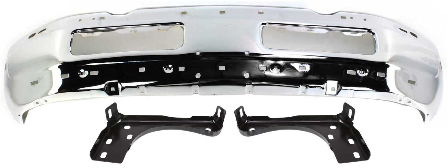 AM DODGE FULL SIZE P U 97-02 FRONT BUMPER 3 pc Kit Chrome with Bumper Bracket w o Sport Package Old Body Style SKU KIT 080817-141 Partslink CH1002256 CH1002172 CH1066111 CH1067111 OEM 55076599AG 55274749-55076779AB