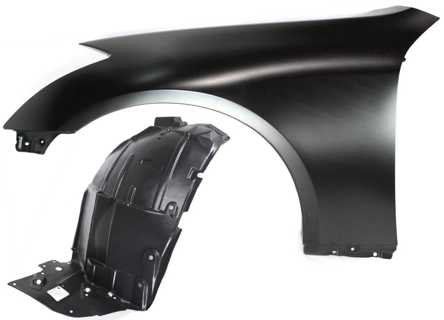 AM G35-03-07 FRONT FENDER LH Primed 2 pc Kit with Fender Liner SKU KIT 080817-185 Partslink IN1240108 IN1250106 OEM 63101AM830-63845AM800