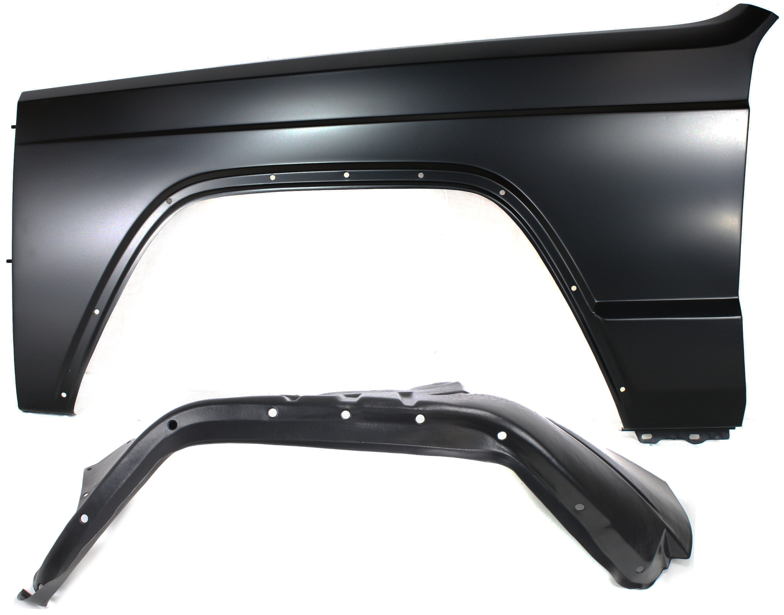 AM CHEROKEE 84-96 FRONT FENDER LH 2 pc Kit Primed with Skirt Panel SKU KIT 080817-188 Partslink CH1240125 CH1248106 OEM 55235227-55175009