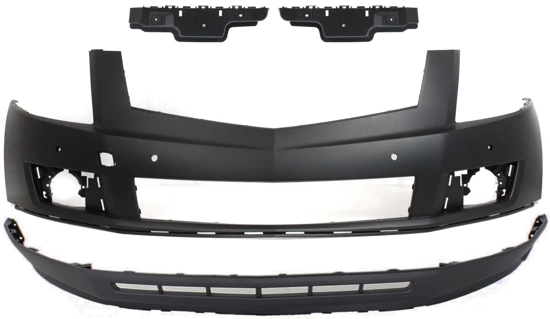 AM SRX 10-12 FRONT BUMPER COVER Upper and Lower 4 pc Kit with Bumper Brackets SKU KIT 080817-55 Partslink GM1000916 GM1015108 GM1042113 GM1043113 OEM 20847176-22869264-22806471-228