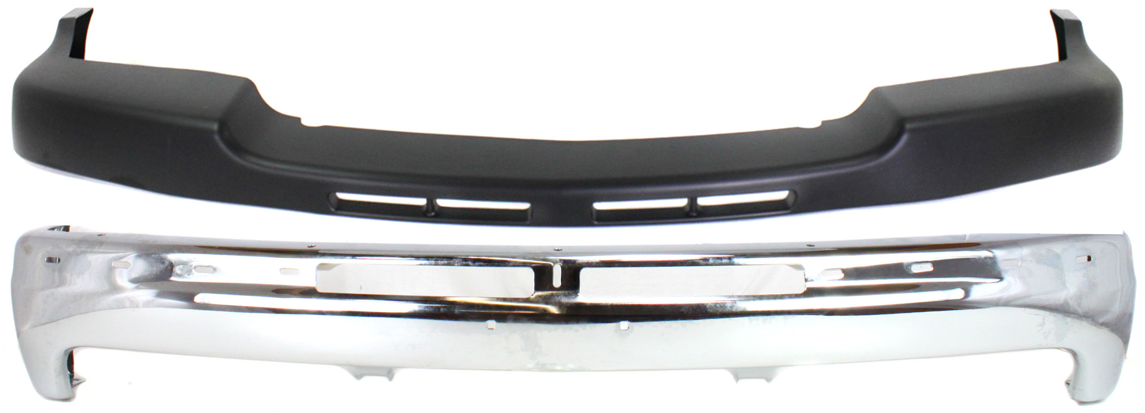 AM SILVERADO 2500 HD SILVERADO 3500-01-02 FRONT BUMPER Chrome Chrome 2 pc Kit with Bumper Fillers SKU KIT 080817-70 Partslink GM1002376 GM1051106 OEM 12336026-15746399