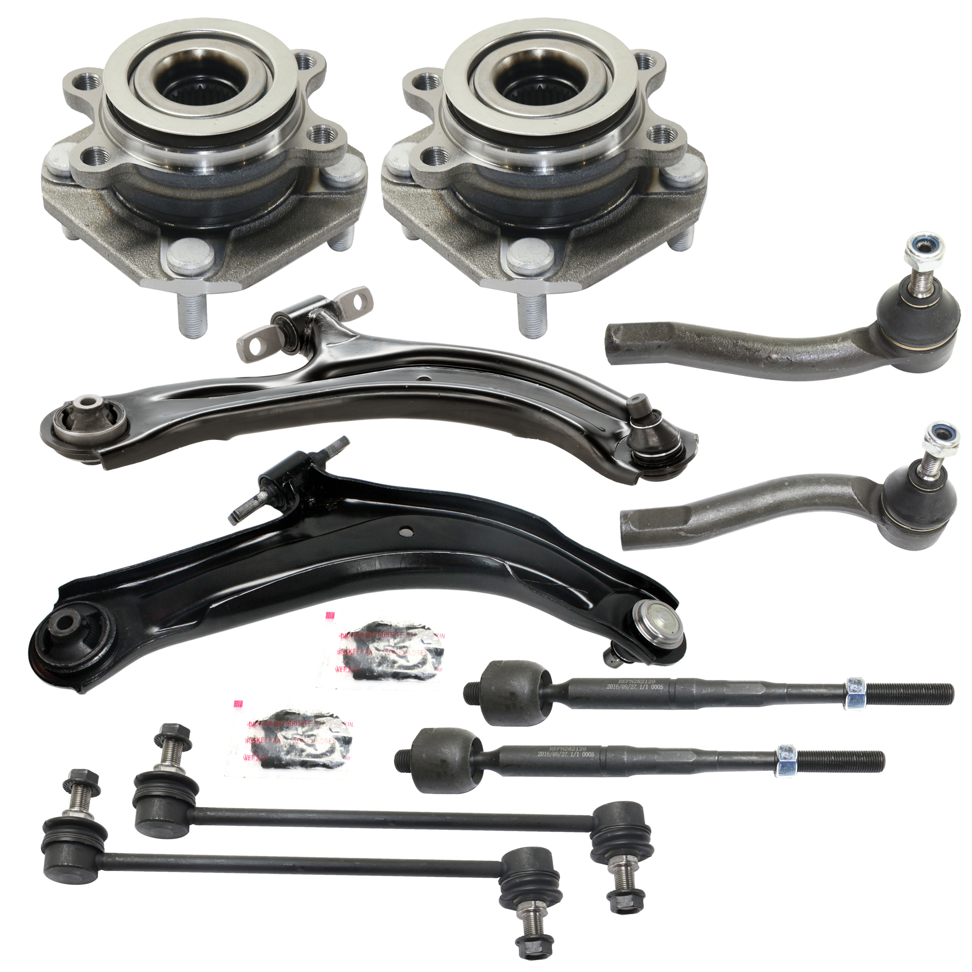 AM SENTRA 07-12 FRONT SUSPENSION KIT 10 pc Kit with Wheel Hub Control Arm Tie Rod End and Sway Bar Link SKU KIT 080824-25 Partslink NI4522100 OEM 54501ET000-54500ET000-54618ET0