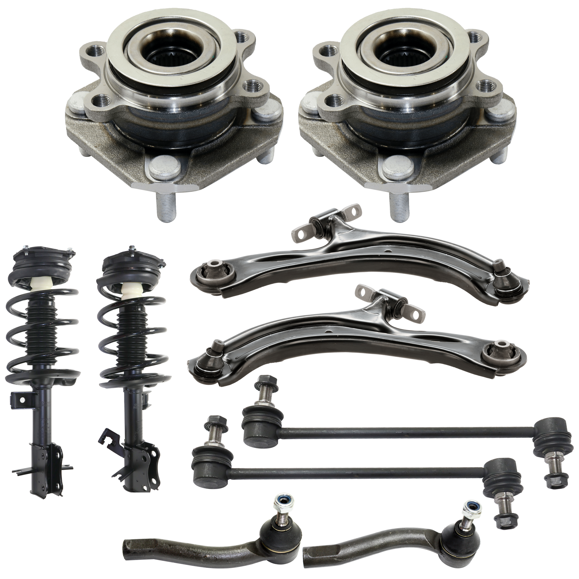 AM SENTRA 07-12 FRONT SUSPENSION KIT 10 pc Kit with Shock Absorber and Strut Assembly Wheel Hub Control Arm Tie Rod End and Sway Bar Link SKU KIT 080824-26 OEM 54501ET000-54500ET000 E4303ET0