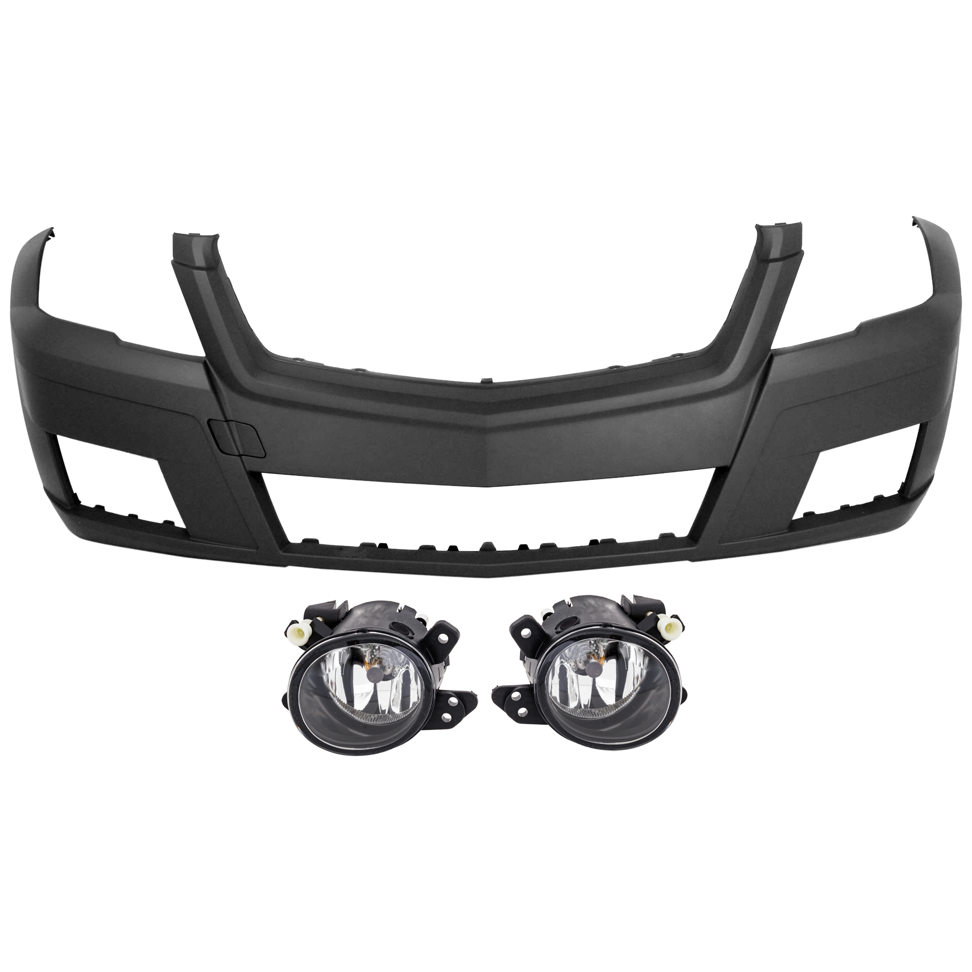 AM GLK350-10-12 FRONT BUMPER COVER 3 pc Kit Primed w o AMG Styling OOR Pkgs w o Parktronic Holes SKU KIT 080826 RR383 Partslink MB1000331 MB2593114 MB2592114 OEM 2048851425-2518200856-25182007