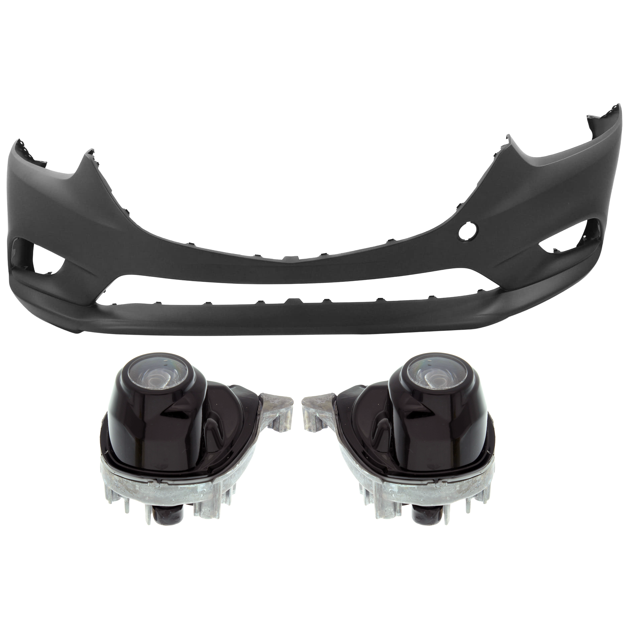 AM MAZDA 6-17-17 FRONT BUMPER COVER 3 pc Kit Primed w o LED Light Holes SKU KIT 080826 RR38 Partslink MA1000238 MA2593128 MA2592128 OEM GHP950031CBB B63B51680A B63B51