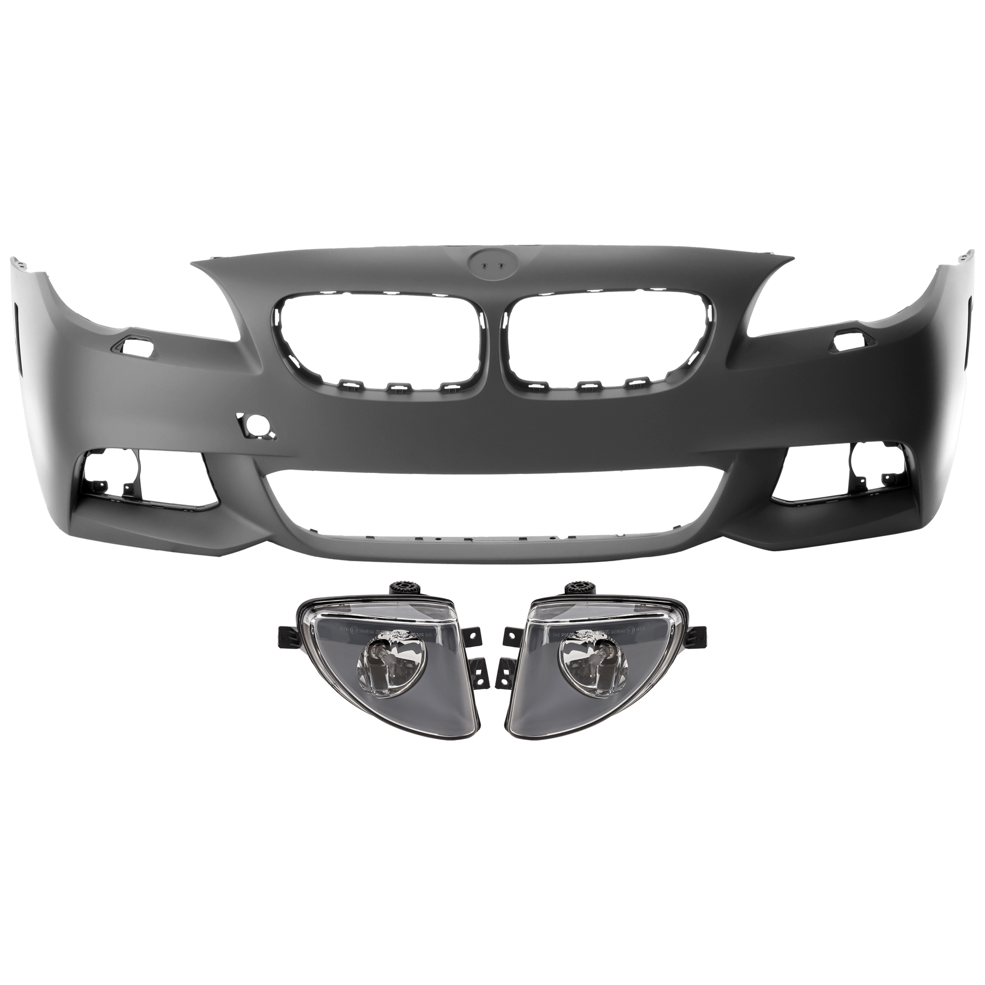 AM 5 SERIES 11-13 FRONT BUMPER COVER 3 pc Kit Primed Exc. Hybrid Model Sedan w M Pkg w o PDC Sensor Holes SKU KIT 080826 RR72 Partslink BM1000254 BM2593143 BM2592143 OEM 51118048670-63177216888-631772