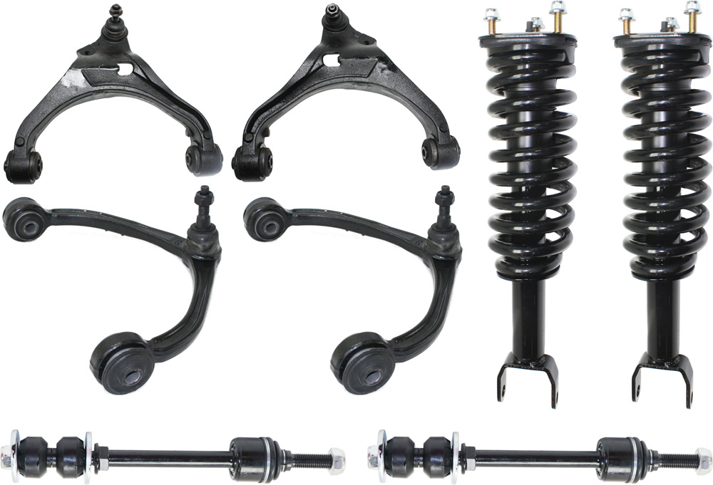 AM DAKOTA 05-09 RAIDER 06-09 FRONT CONTROL ARM KIT RH AND LH Upper and Lower 8 pc kit with Loaded Struts and Sway Bar Links SKU KIT 080917-33 OEM 52855107AB 52855106AB 52855100