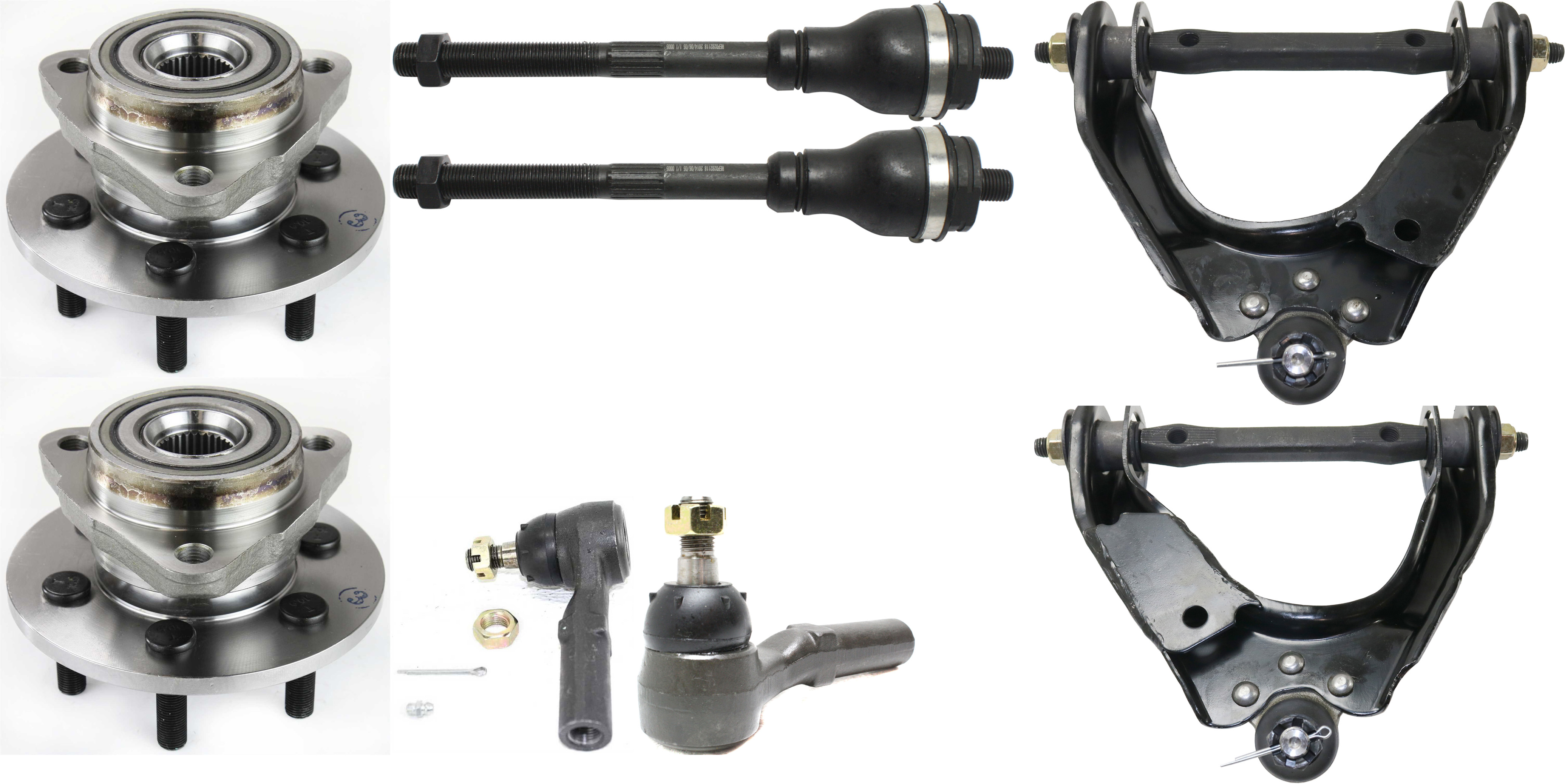 AM DAKOTA 97-99 DURANGO 98-99 FRONT HUB ASSEMBLY RH AND LH 8 pc Kit w Control Arm and Tie Rod End Four Wheel Drive SKU KIT 080917-51 OEM 52069361AC 5166347AA 52039410A