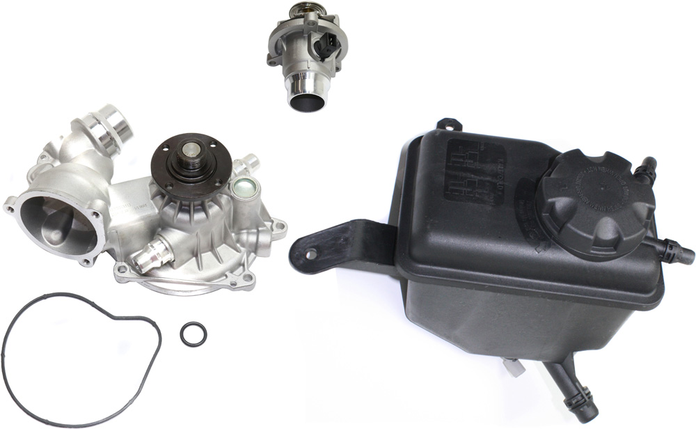 AM 545I 645CI 04-05 COOLING SYSTEM SERVICE KIT 3 pc Kit with Coolant Reservoir Thermostat Housing and Water Pump SKU KIT 080917-59 Partslink BM3014107 OEM 17137542986-11537586885