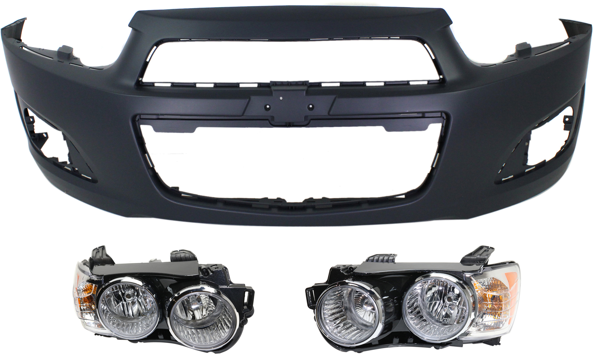 AM SONIC 12-16 HEAD LAMP RH AND LH Assembly Halogen 3 pc Kit with Bumper Cover SKU KIT 080918-13 Partslink GM2503359 GM2502359 GM1000928 OEM 96830972-42390434-96830971-423
