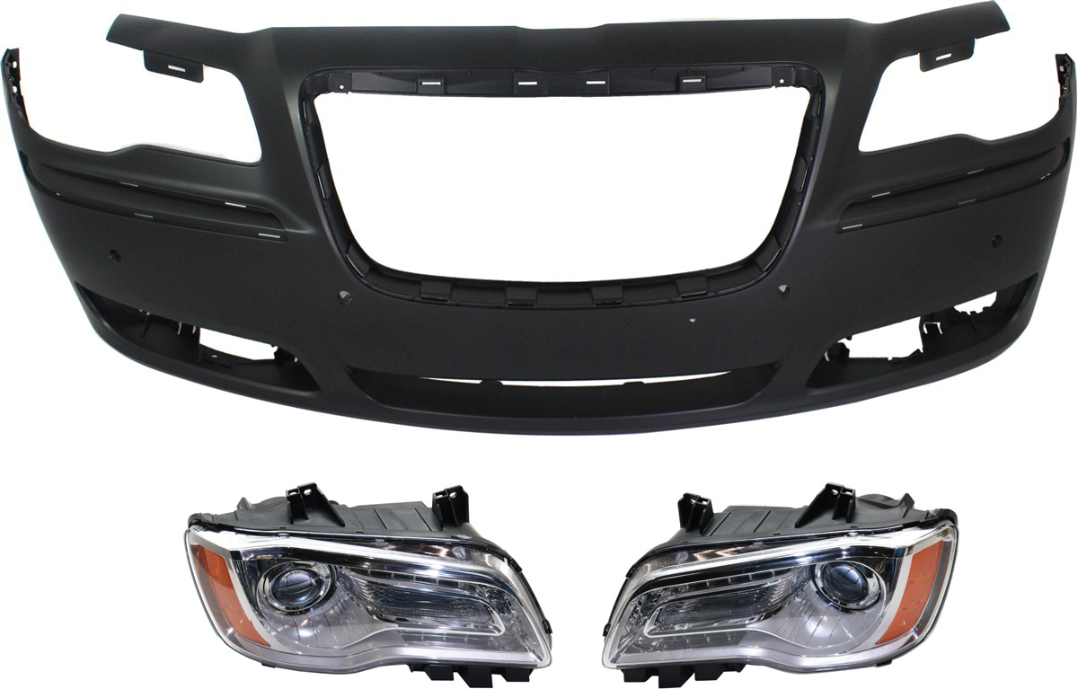 AM CHRYSLER 300-11-14 HEAD LAMP RH AND LH Assembly Halogen 3 pc Kit with Bumper Cover SKU KIT 080918-60 Partslink CH1000A01C OEM 68127939AE 68143002AC PFM 6814
