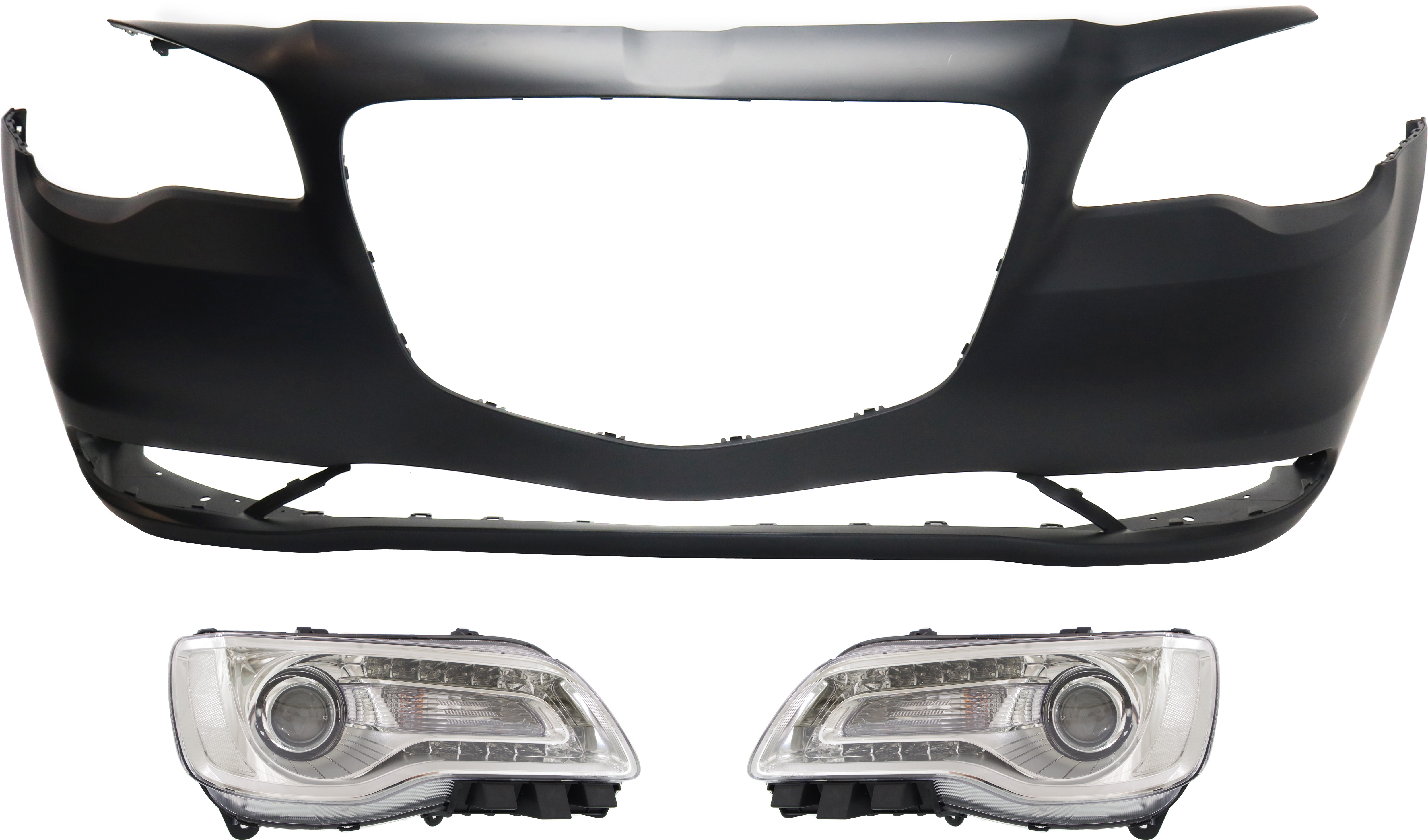 AM CHRYSLER 300-15-17 HEAD LAMP RH AND LH Assembly Halogen 3 pc Kit with Bumper Cover SKU KIT 080918-62 Partslink CH2502268 CH2503268 CH1000A21 OEM 68196276AD 68196277AD 5PN41TZZ