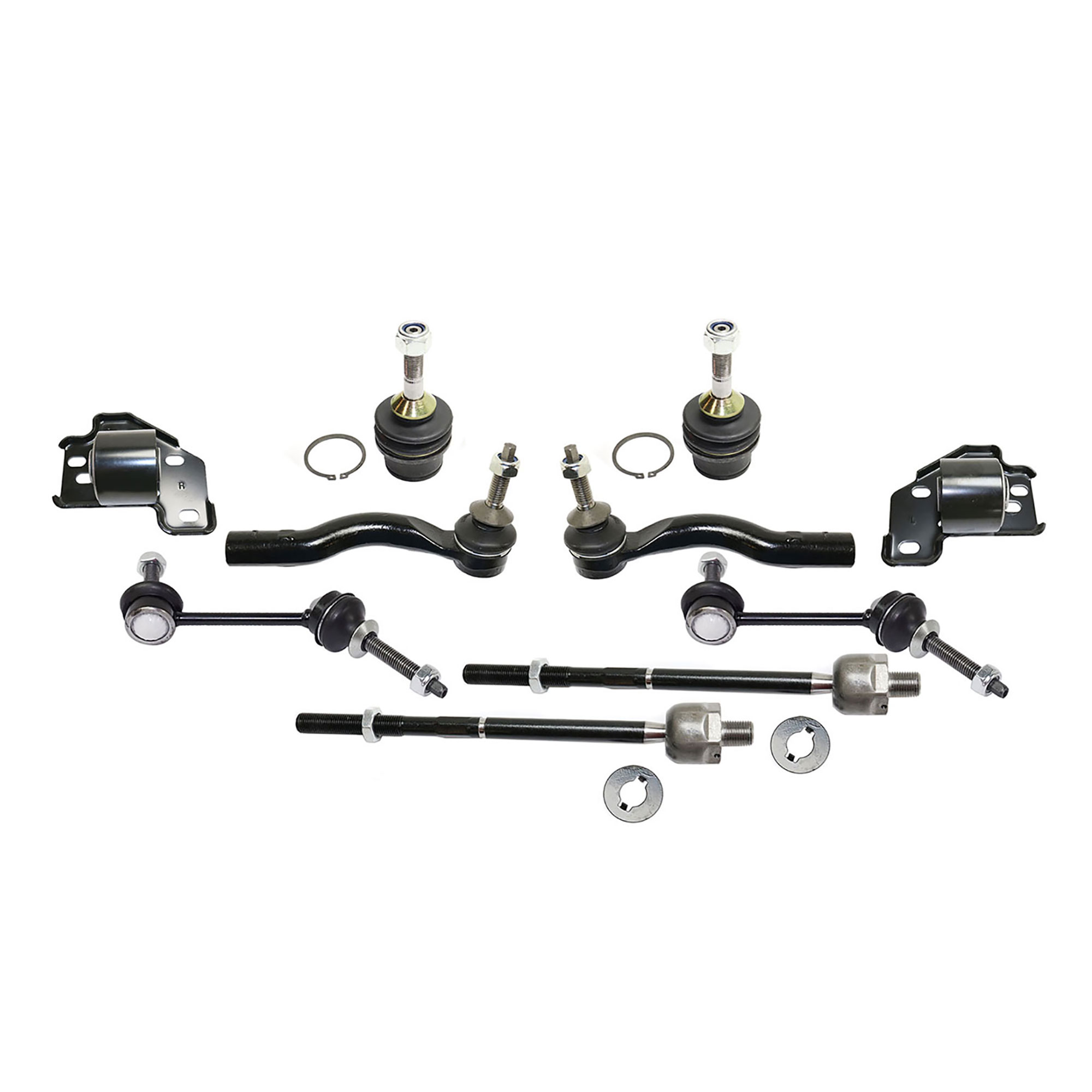 AM CROWN VICTORIA TOWN CAR 03-11 FRONT SUSPENSION KIT RH AND LH 10 pc kit with Ball Joints Control Arm Bushings Sway Bar Links and Tie Rod Ends SKU KIT 081017-06 OEM 104381-2601577-5001118-5051