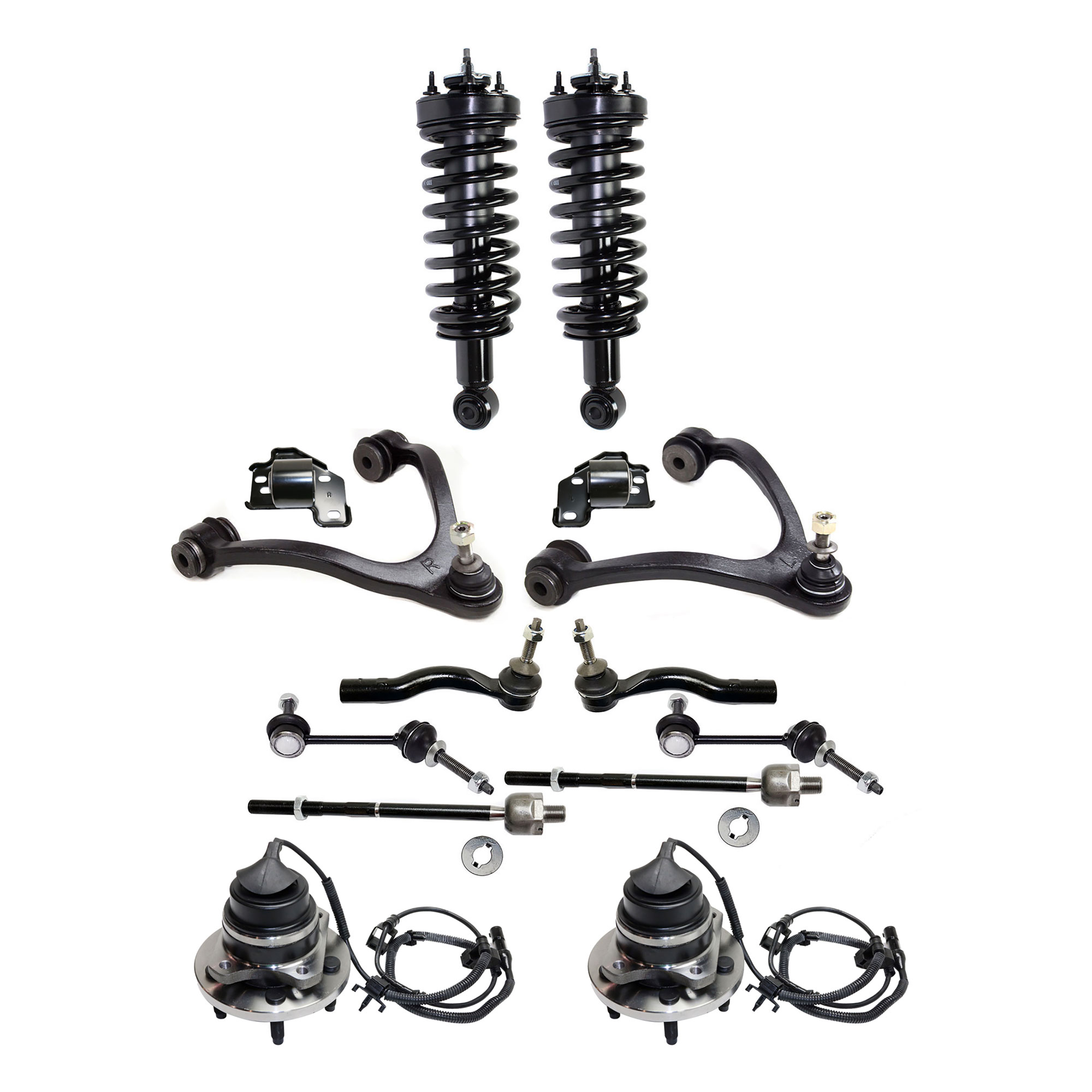 AM CROWN VICTORIA TOWN CAR 05-11 FRONT CONTROL ARM KIT RH AND LH Upper and Lower w ball joint s 14 pc Kit with Shock Absorber and Strut Assembly Wheel Hub Control Arm Bushing Tie Rod End Sway B SKU KIT 081017-09 OEM 6W1Z3085LH 6W1Z3085M 6W1Z308