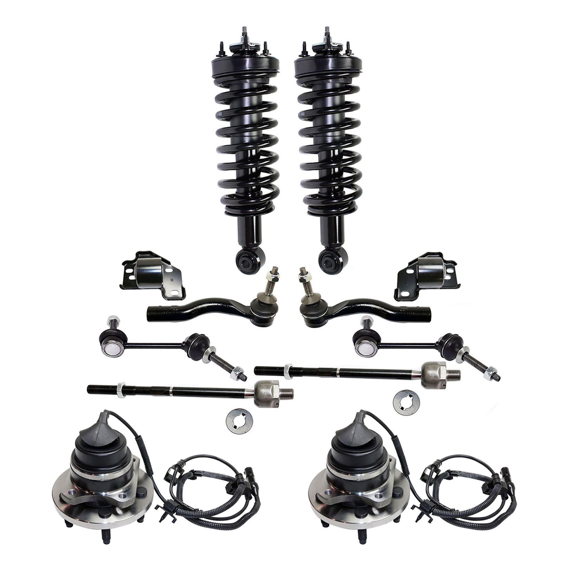 AM CROWN VICTORIA TOWN CAR 05-11 FRONT SUSPENSION KIT RH AND LH 12 pc kit with Control Arm Bushings Loaded Struts Sway Bar Links Tie Rod Ends and Wheel Hubs SKU KIT 081017-13 OEM 45G9350 FB1033-5651356-6026