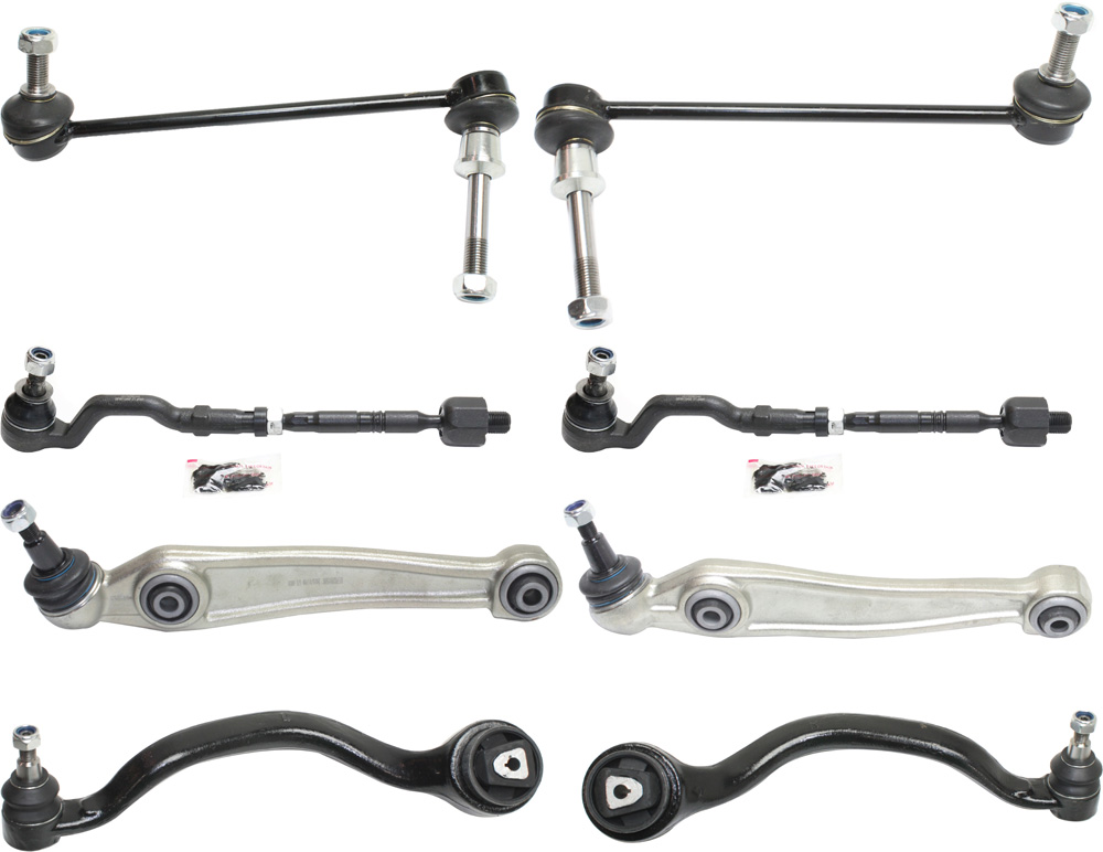 AM X5-07-13 X6-08-14 FRONT CONTROL ARM KIT RH AND LH Lower Frontward and Rearward w ball joint s 8 pc Kit with Tie Rod Assembly Sway Bar Link SKU KIT 081017-25 OEM 31126771894-31126771893-311267