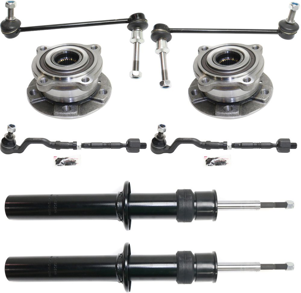 AM X5-07-09 X6-08-14 FRONT SUSPENSION KIT RH AND LH 8 pc kit with Struts Sway Bar Links Tie Rod Assembly and Wheel Hubs SKU KIT 081017-26 OEM 31314048551-31314048552-101691