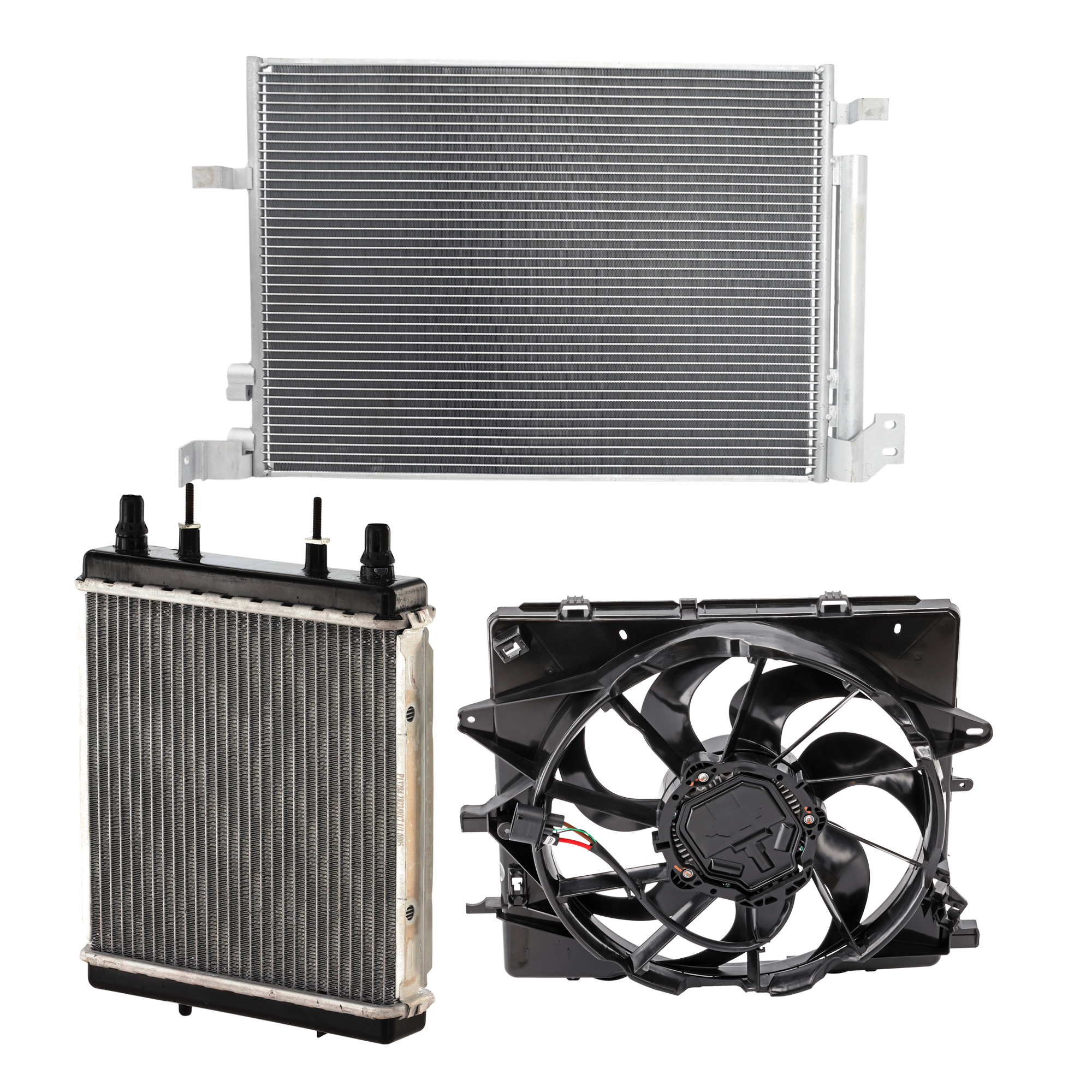 AM CAMARO 21-21 A C CONDENSER RADIATOR COOLING FAN KIT 3 pc kit 2.0L Eng. 4 Cyl. SKU KIT 081024-02 Partslink GM3030314 GM3115342 GM3010585 OEM 84947857-84310377-86774853-845