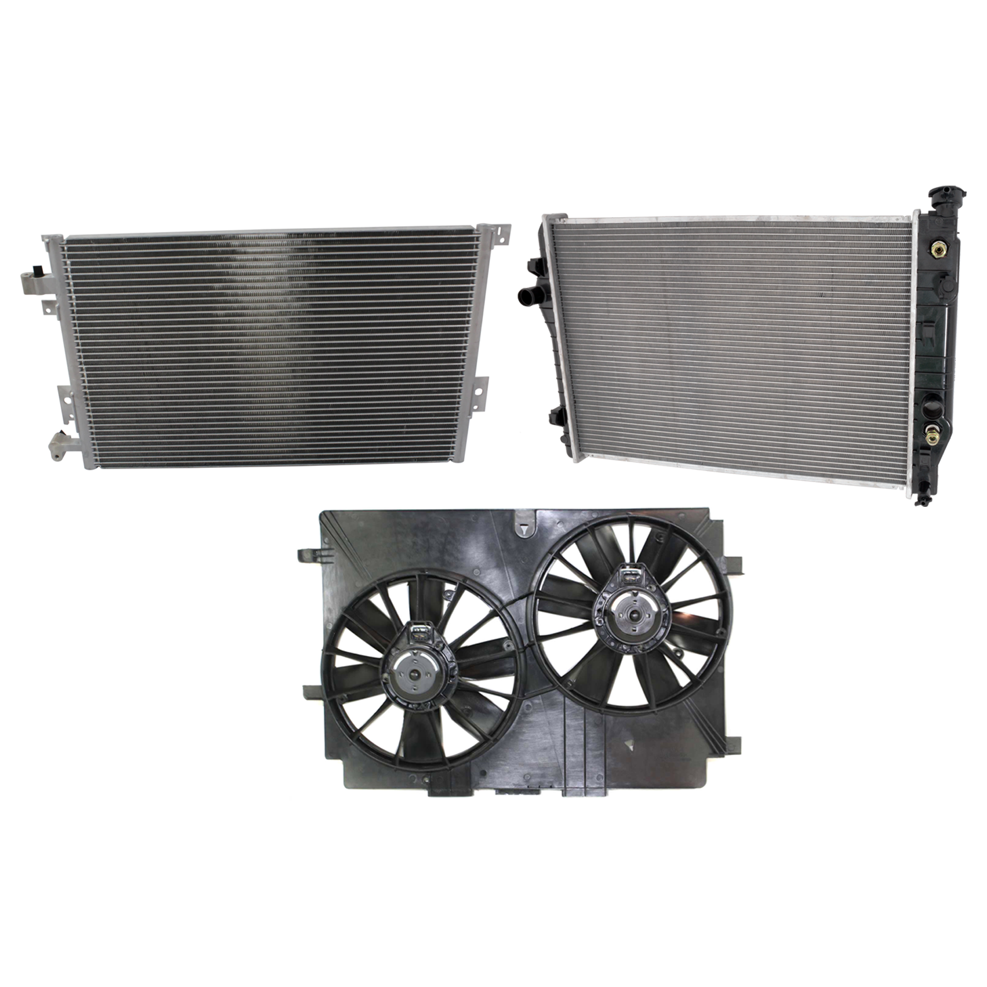 AM CAMARO FIREBIRD 00-02 A C CONDENSER RADIATOR COOLING FAN KIT 3 pc kit 5.7L Eng. 8 Cyl. SKU KIT 081024-03 Partslink GM3030136 GM3115141 GM3010172 OEM 52472662-22104439-12365307-220