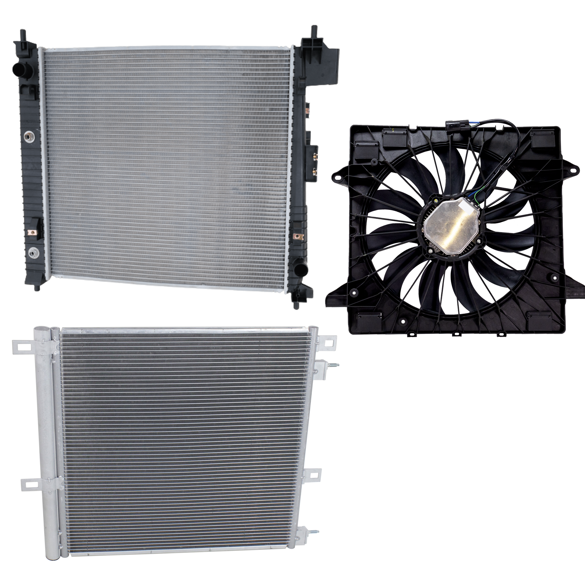 AM ACADIA XT5-17-19 A C CONDENSER RADIATOR COOLING FAN KIT 3 pc kit 3.6L Eng. 6 Cyl. SKU KIT 081024-06 Partslink GM3030320 GM3115296 GM3010589 OEM 85557762-84504267-84129805-234