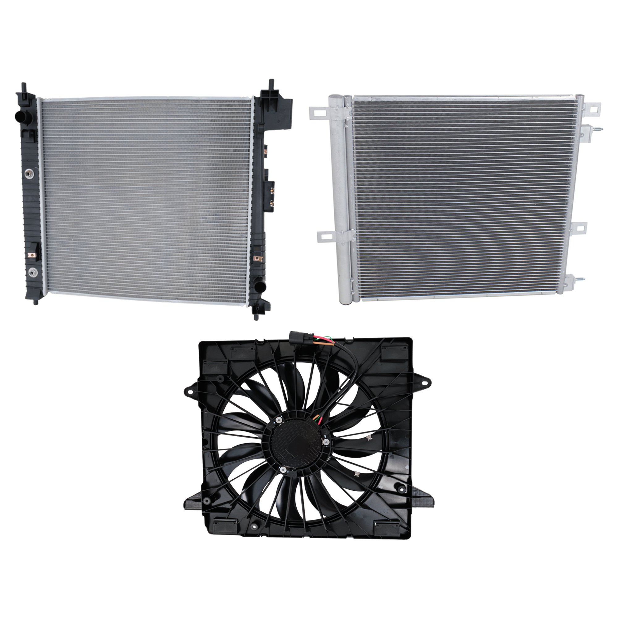 AM ACADIA 20-23 XT6-20-24 A C CONDENSER RADIATOR COOLING FAN KIT 3 pc kit 3.6L Eng. 6 Cyl. SKU KIT 081024-08 Partslink GM3030320 GM3115321 GM3010589 OEM 85557762-84504267-84129805-851