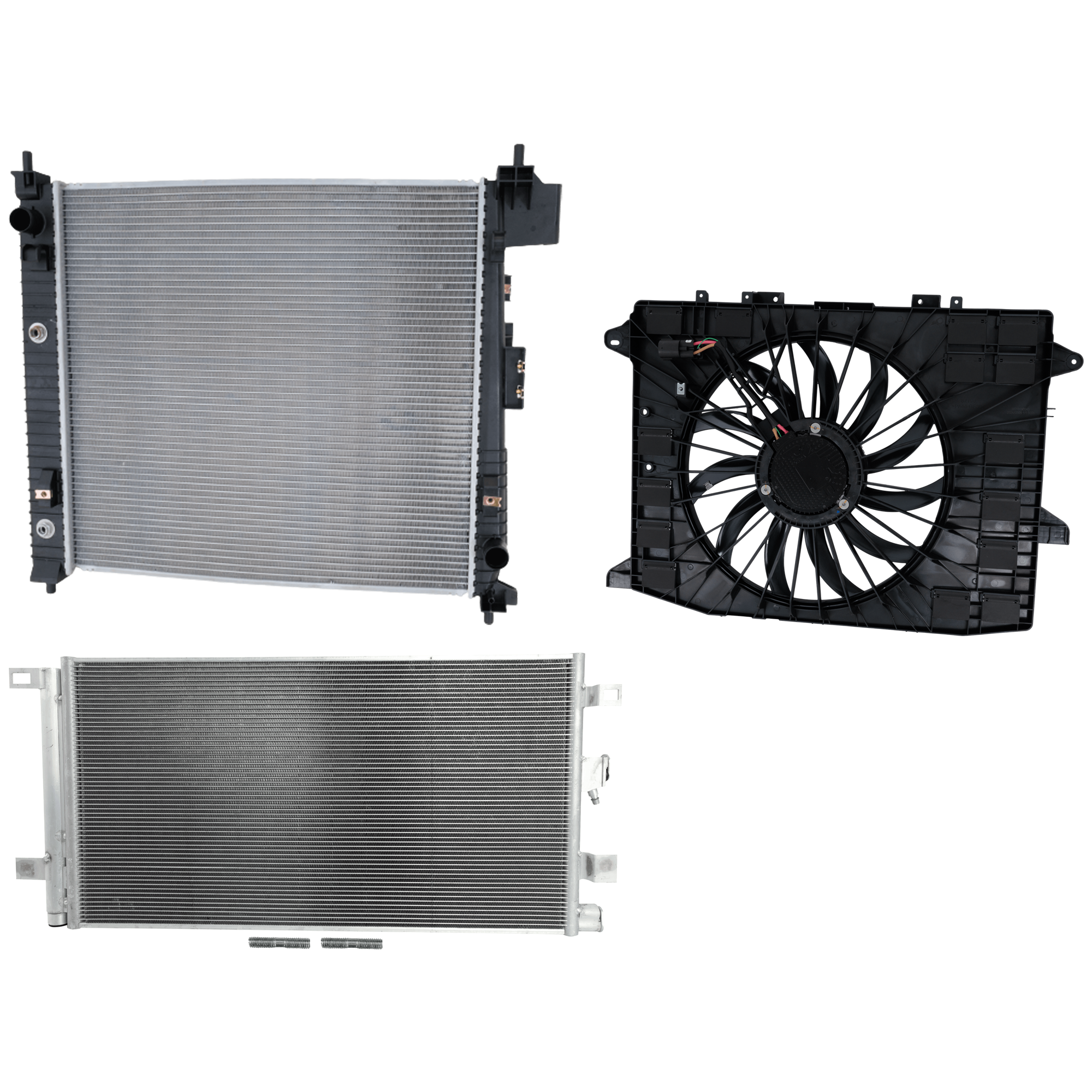 AM XT5-23-23 A C CONDENSER RADIATOR COOLING FAN KIT 3 pc kit 2.0L Eng. 4 Cyl. SKU KIT 081024-10 Partslink GM3030339 GM3115339 GM3010589 OEM 85557763-84769494-84595305-851