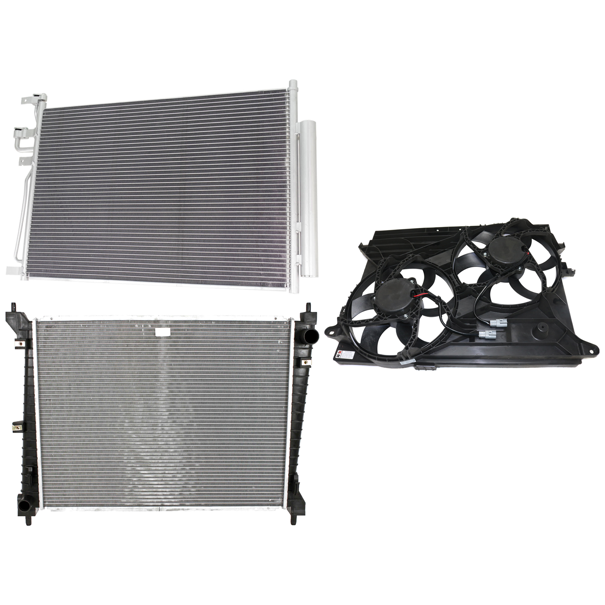 AM VUE 08-10 CAPTIVA SPORT 12-12 A C CONDENSER RADIATOR COOLING FAN KIT 3 pc kit 2.4L 3.0L 3.5L 3.6L Eng. 4 and 6 Cyl. SKU KIT 081024-22 Partslink GM3030277 GM3115218 GM3010523 OEM 20759645-89019135 PFM 89019138
